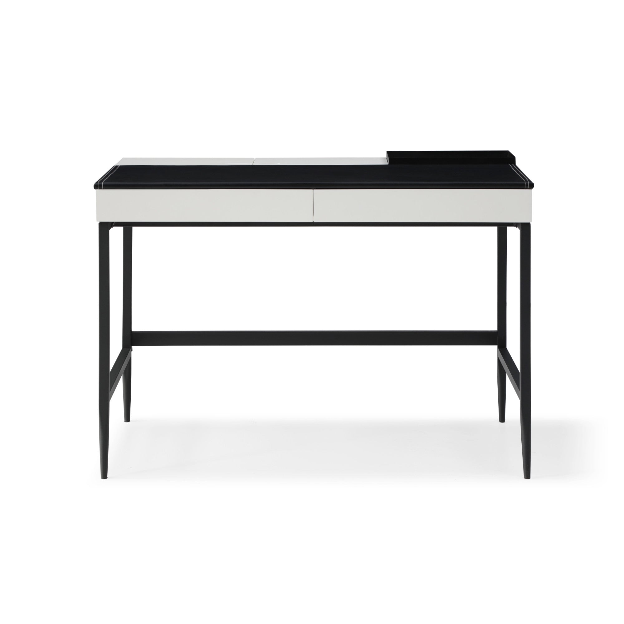 43" Black and White L Shape Writing Desk With Two Drawers