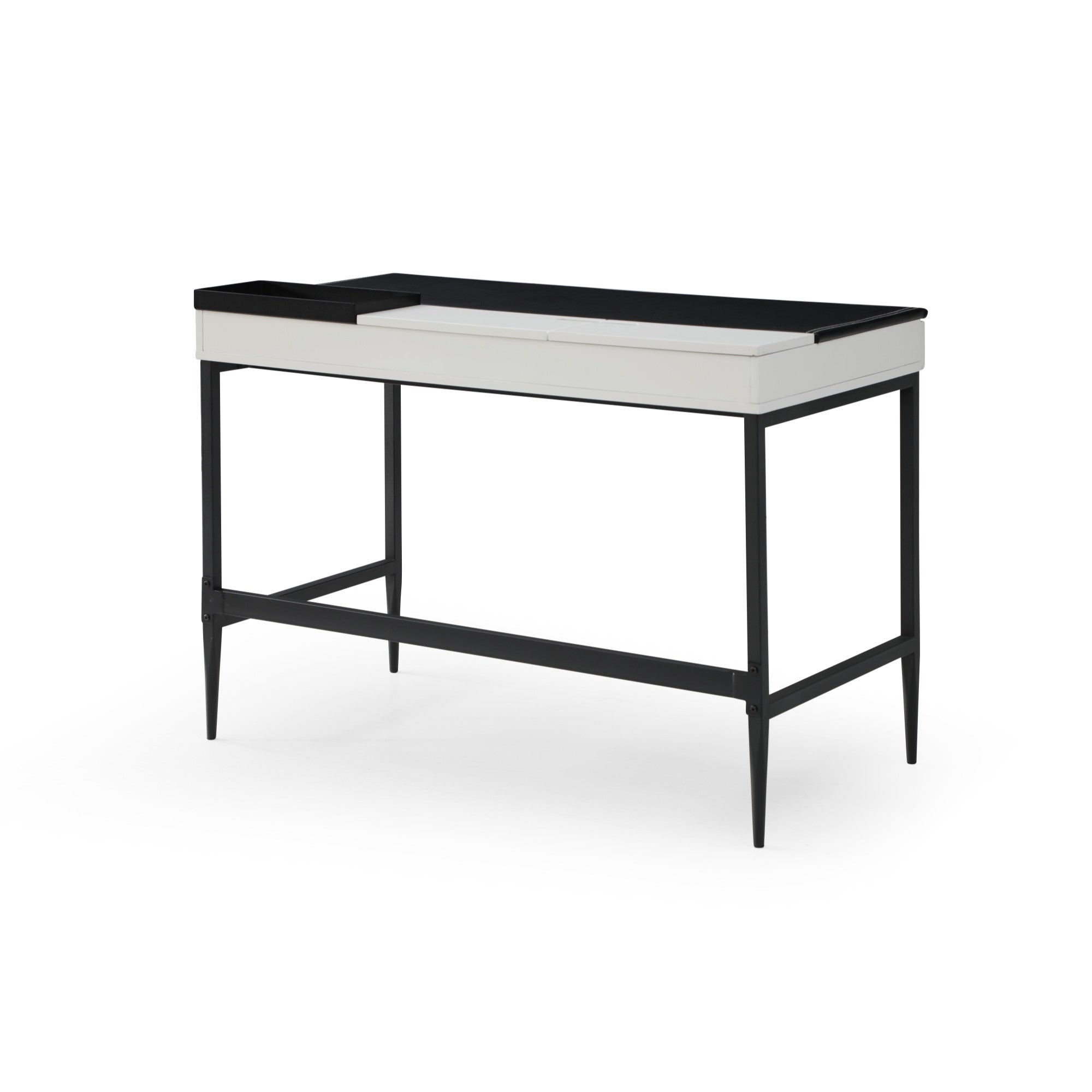 43" Black and White L Shape Writing Desk With Two Drawers