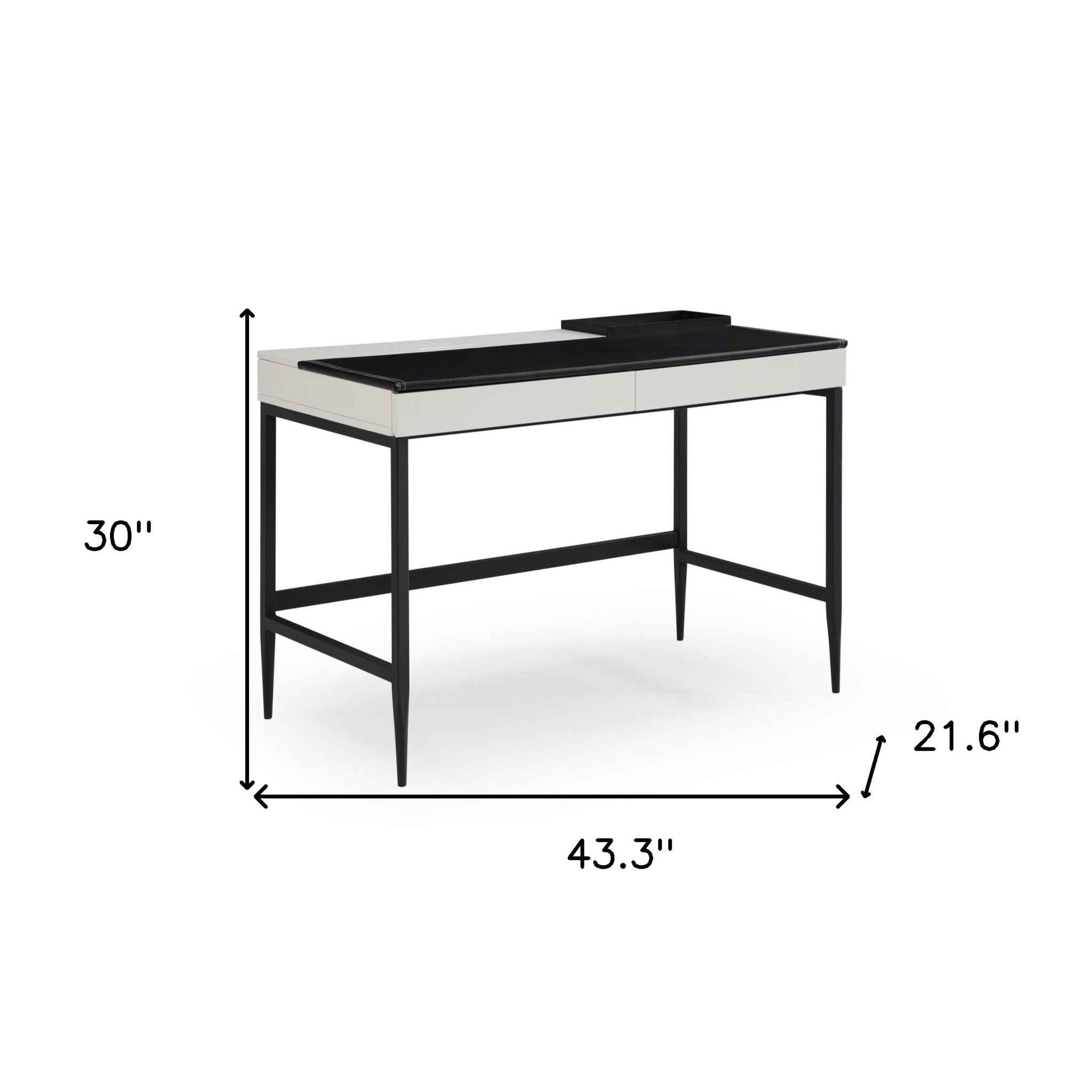 43" Black and White L Shape Writing Desk With Two Drawers