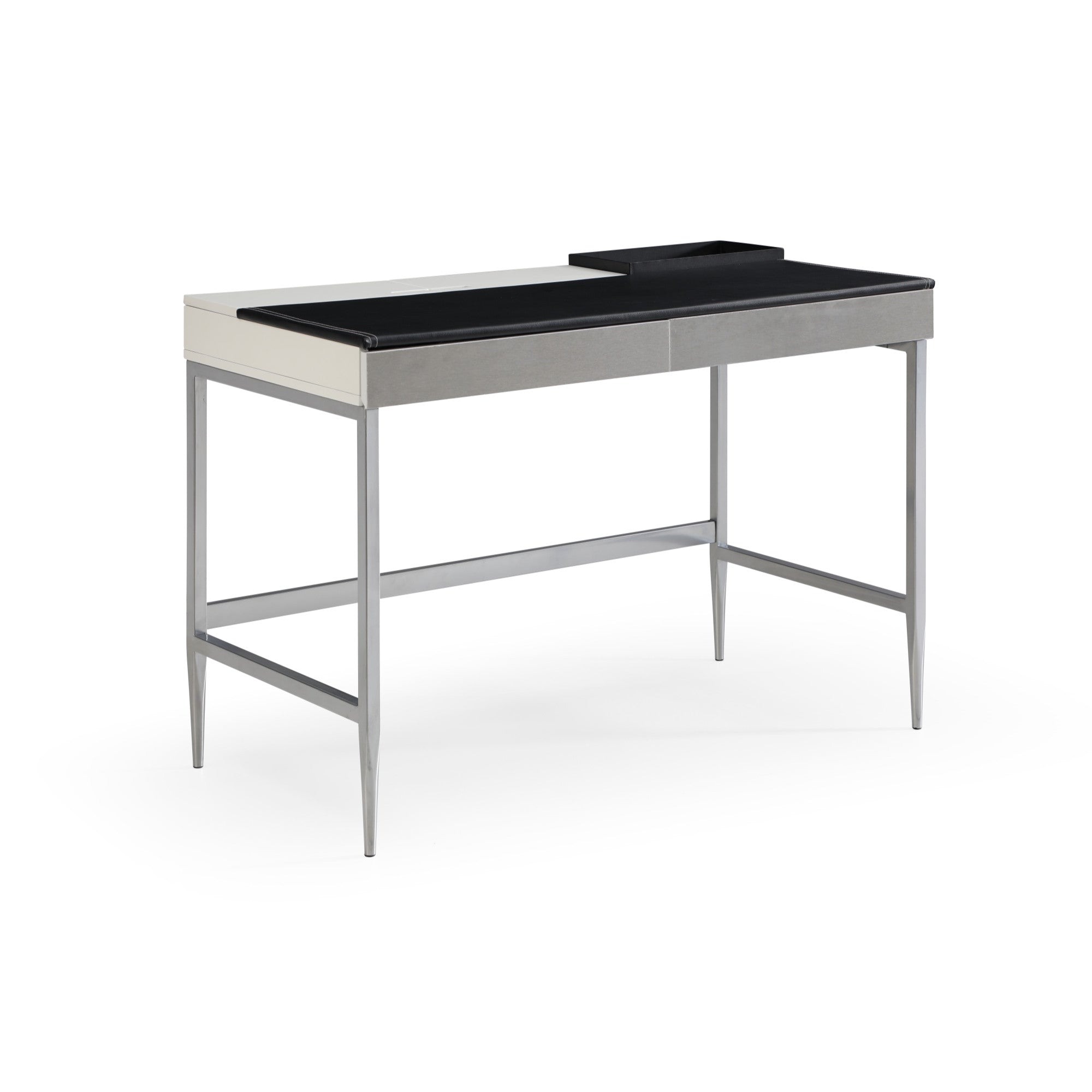 43" Black and White L Shape Writing Desk With Two Drawers