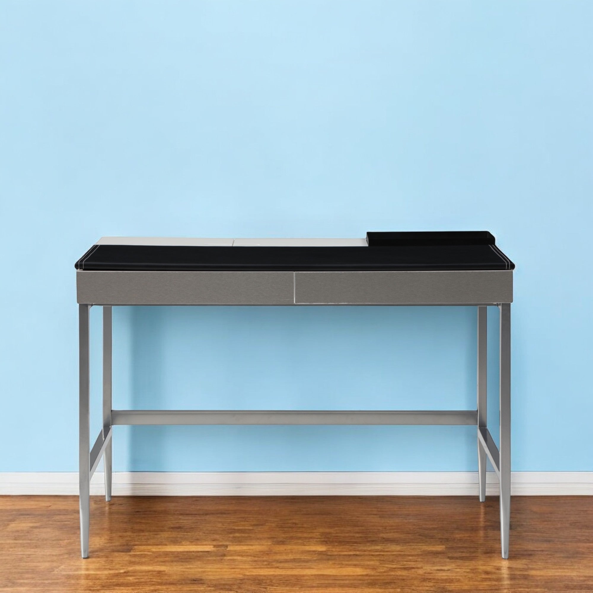 43" Black and White L Shape Writing Desk With Two Drawers