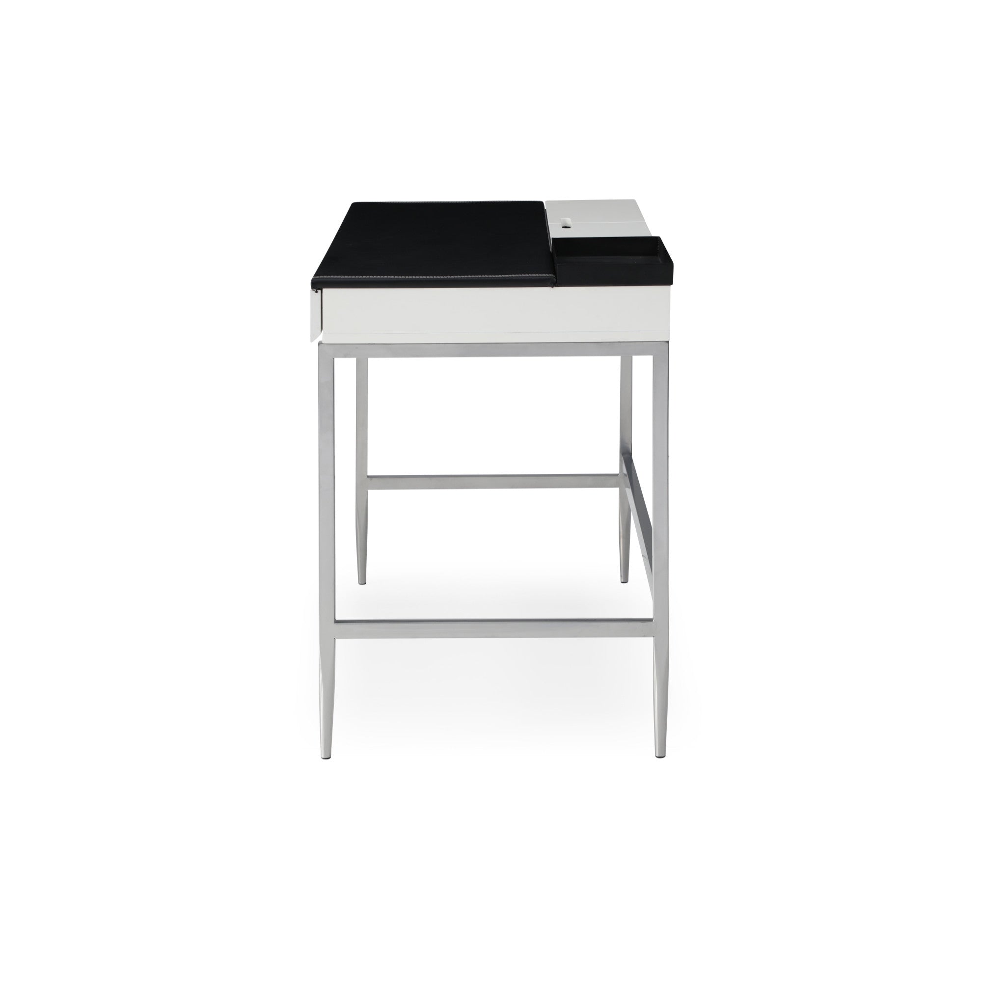 43" Black and White L Shape Writing Desk With Two Drawers