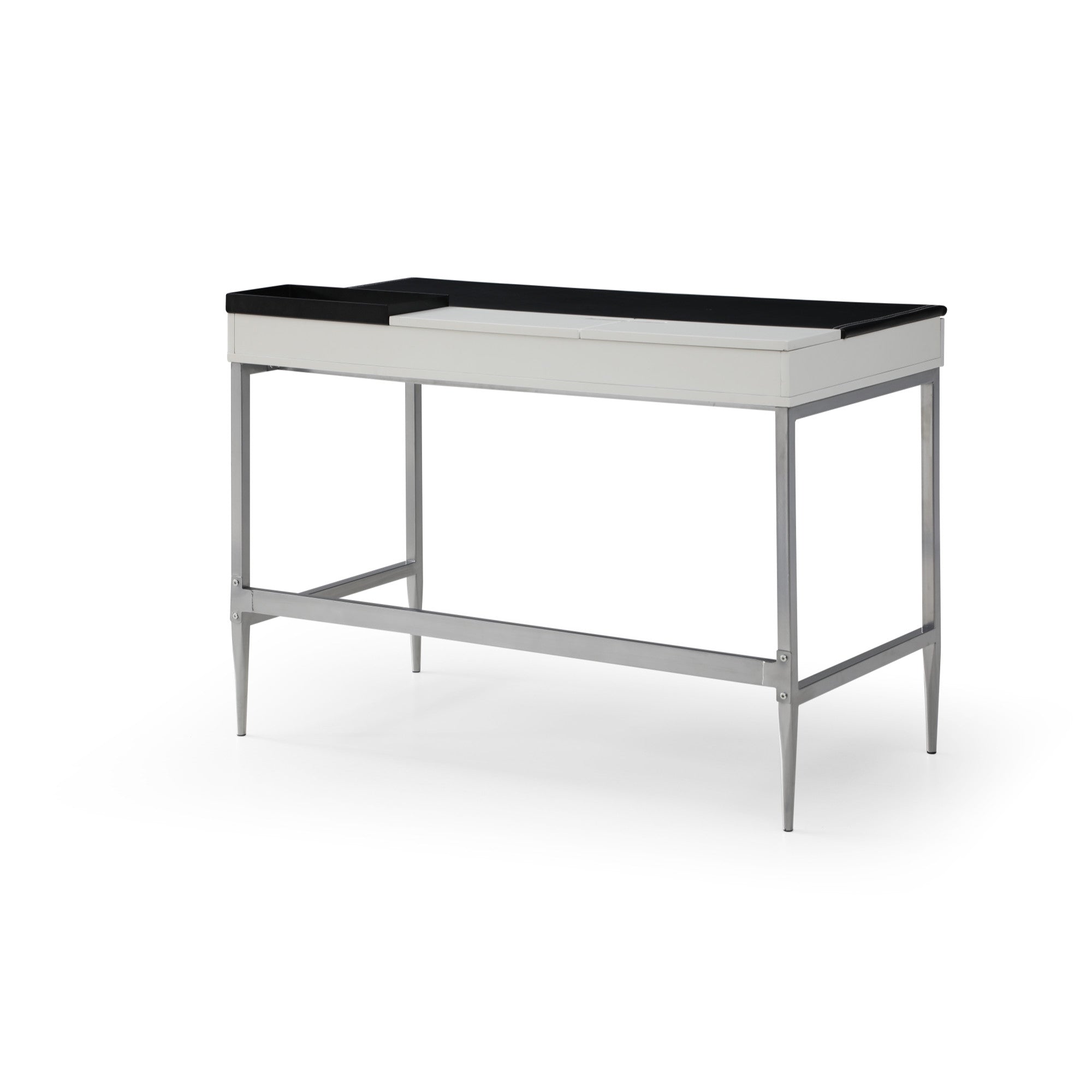 43" Black and White L Shape Writing Desk With Two Drawers