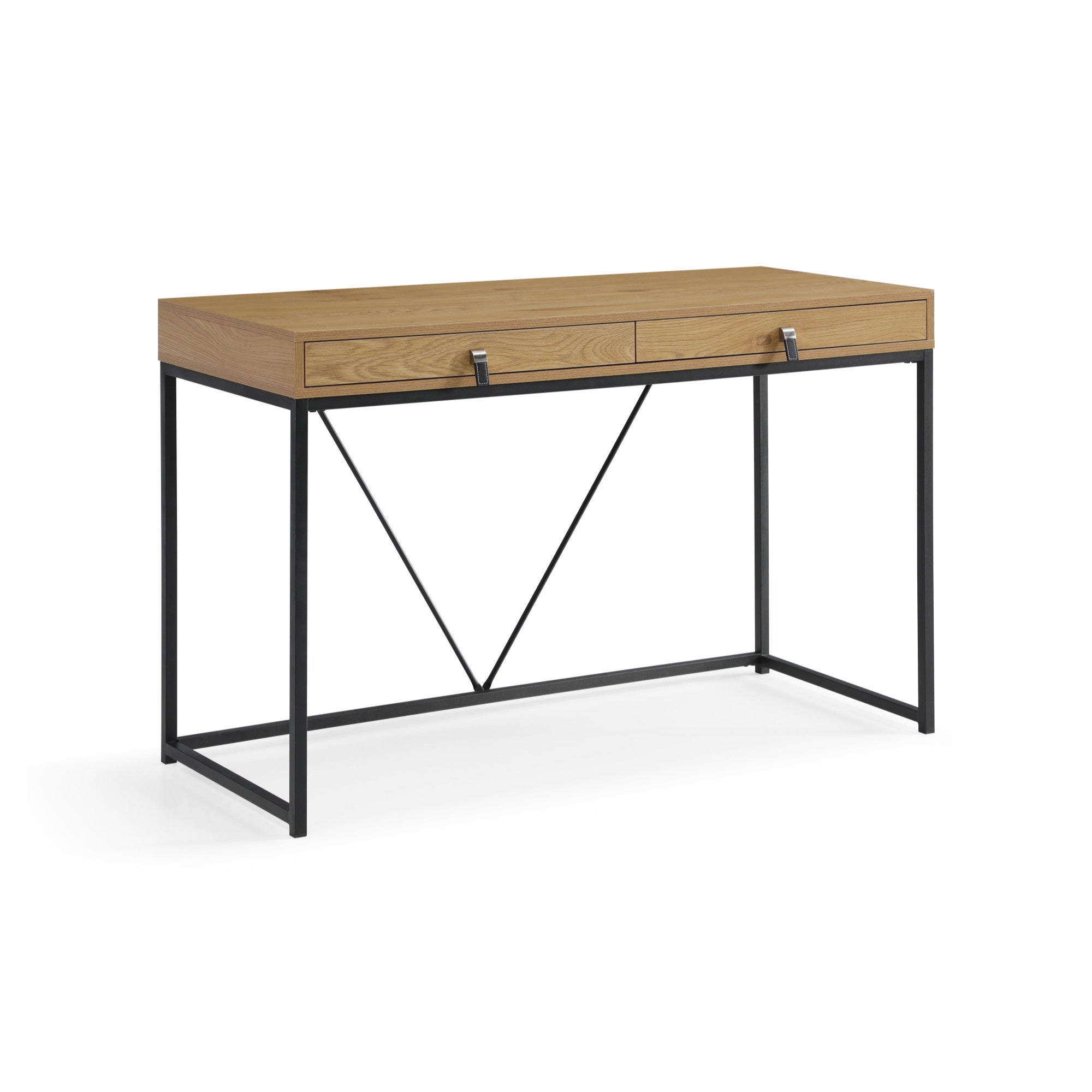 47" Natural and Black Writing Desk With Two Drawers