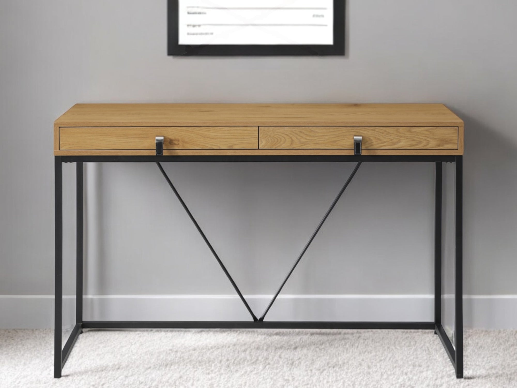 47" Natural and Black Writing Desk With Two Drawers