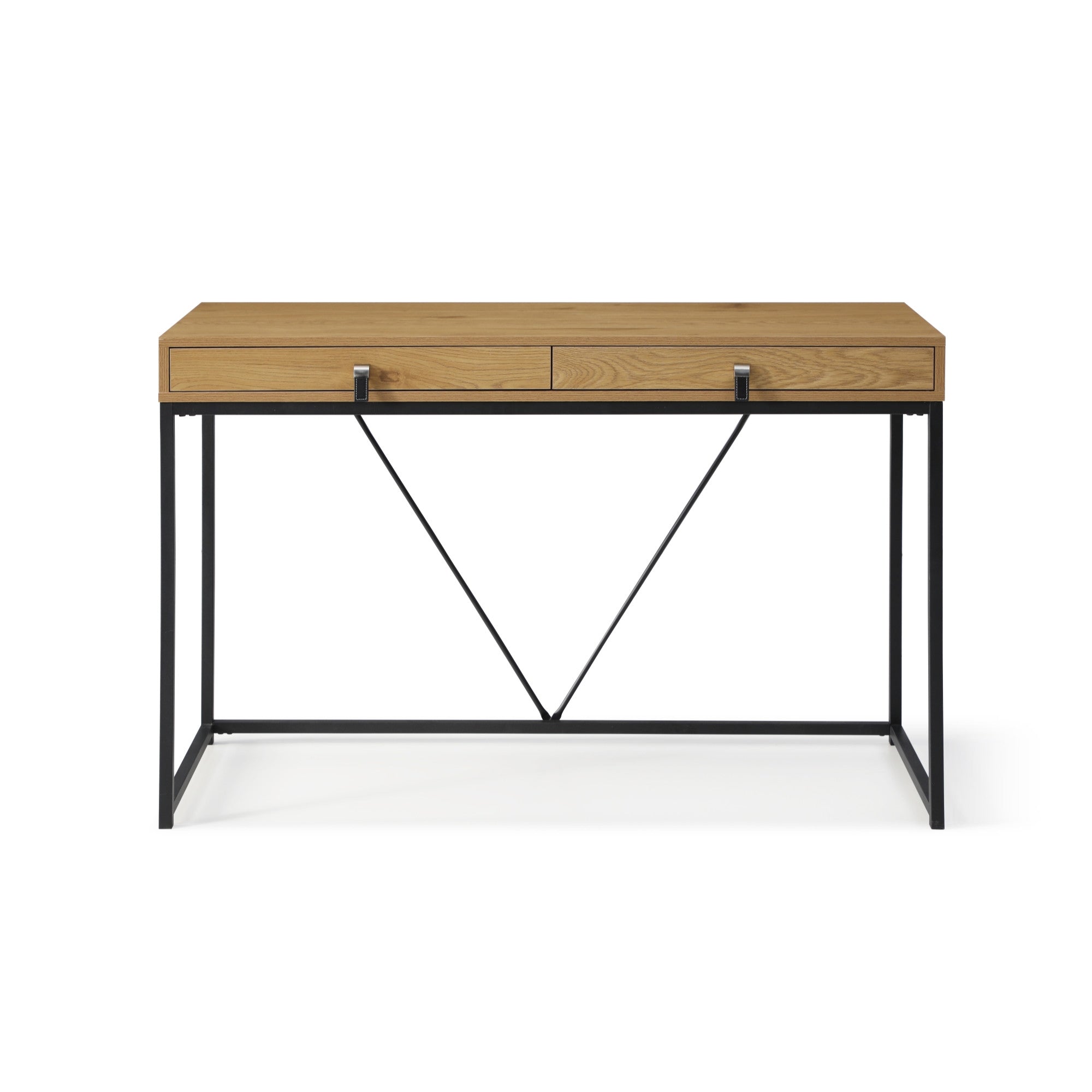 47" Natural and Black Writing Desk With Two Drawers