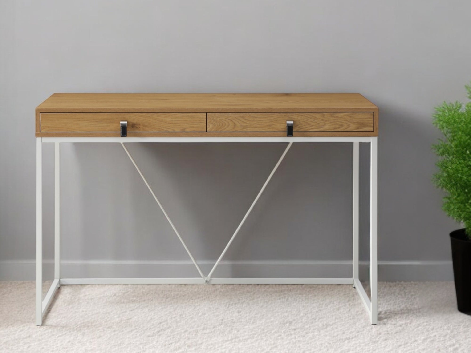 47" Natural and Black Writing Desk With Two Drawers