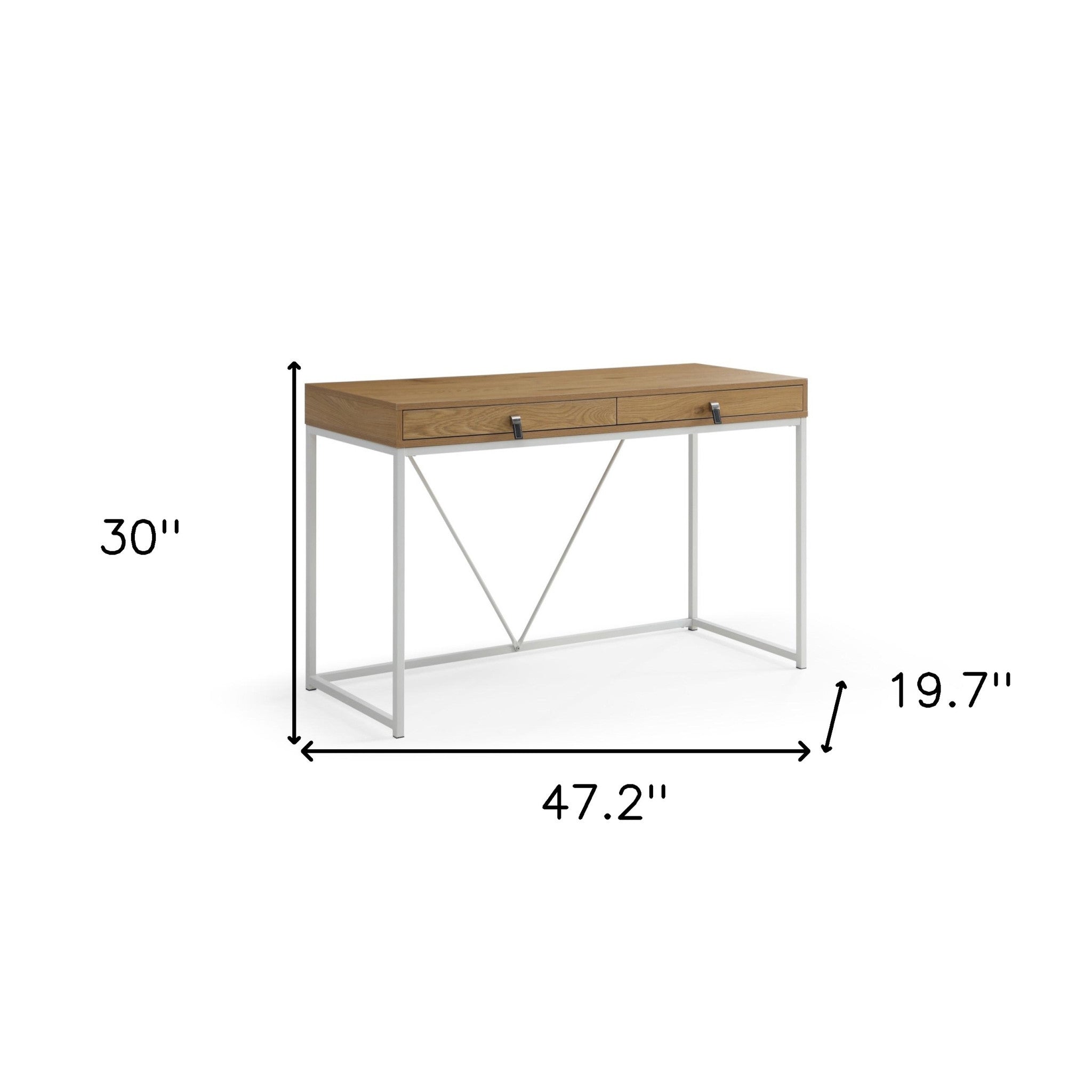 47" Natural and Black Writing Desk With Two Drawers