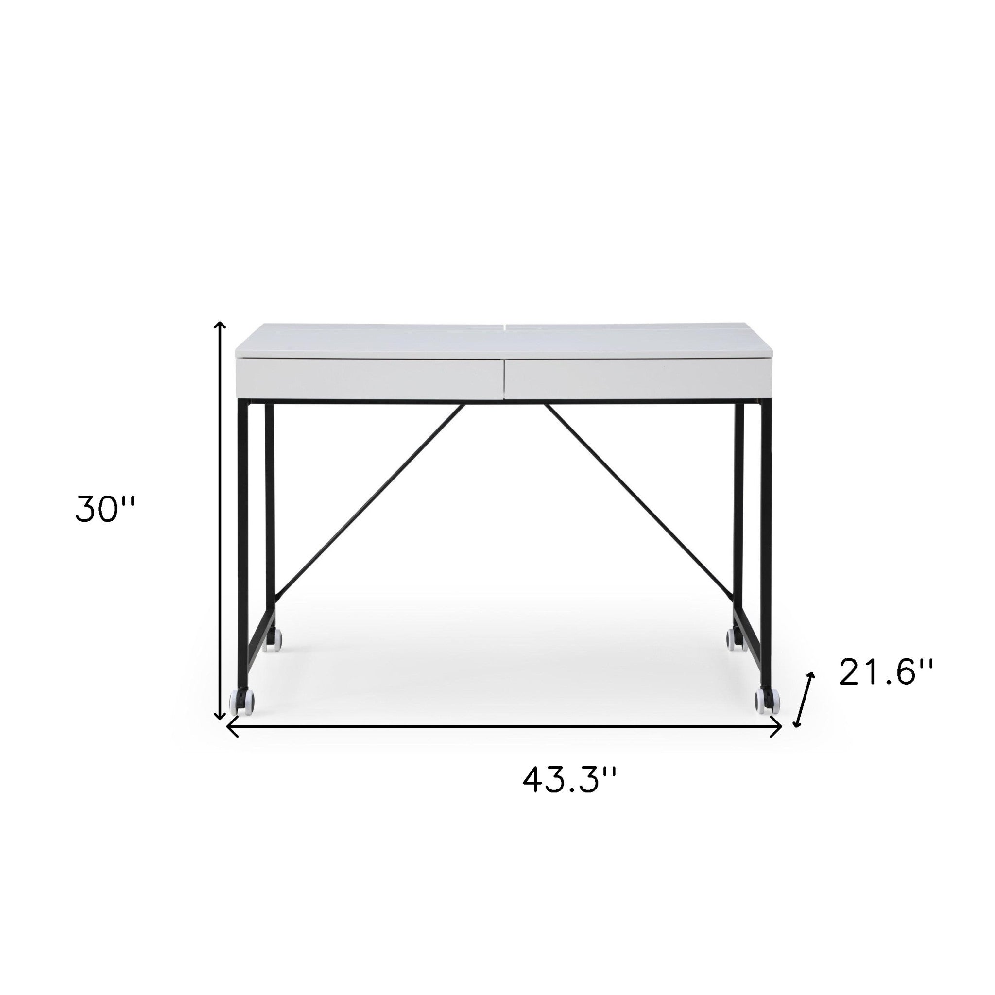 43" White and Black Writing Desk With Two Drawers