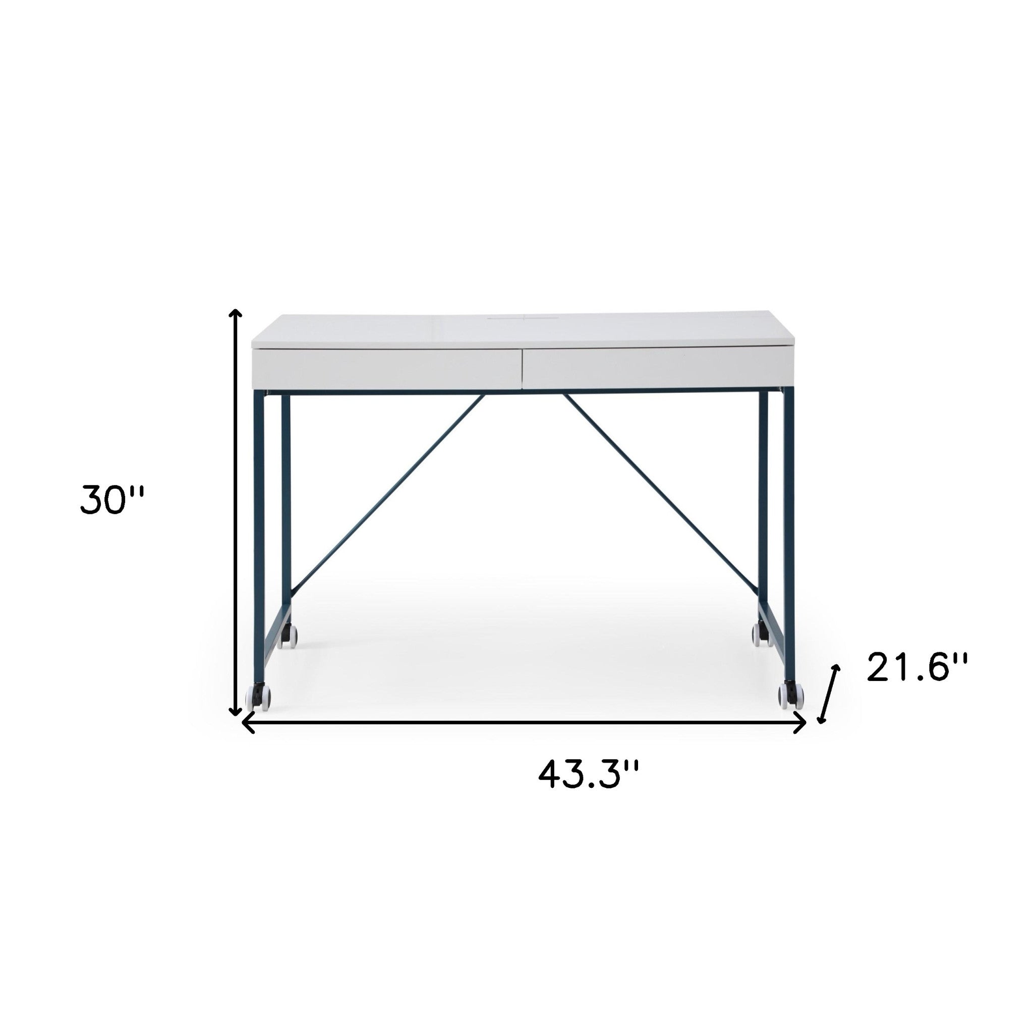 43" White and Black Writing Desk With Two Drawers