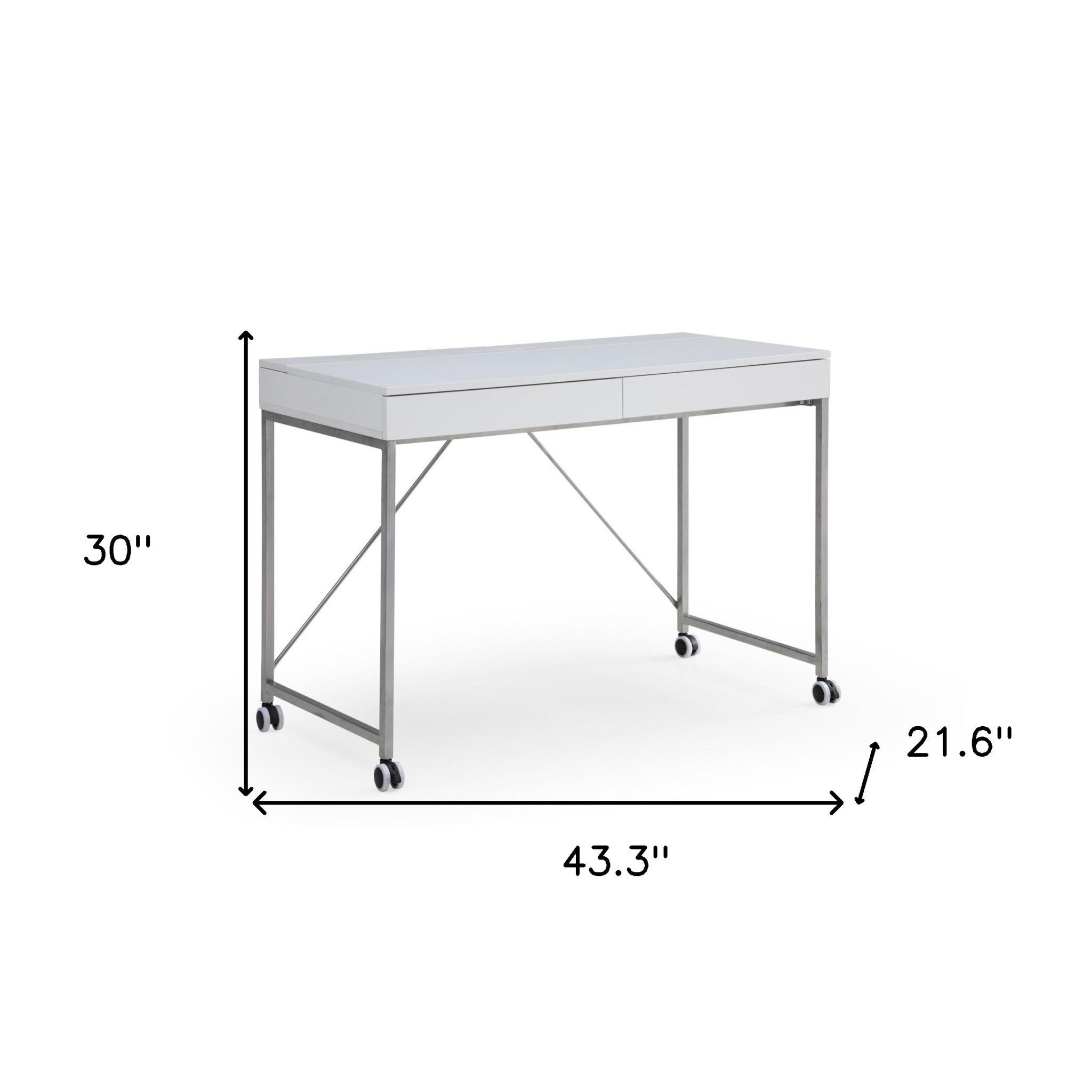 43" White and Black Writing Desk With Two Drawers