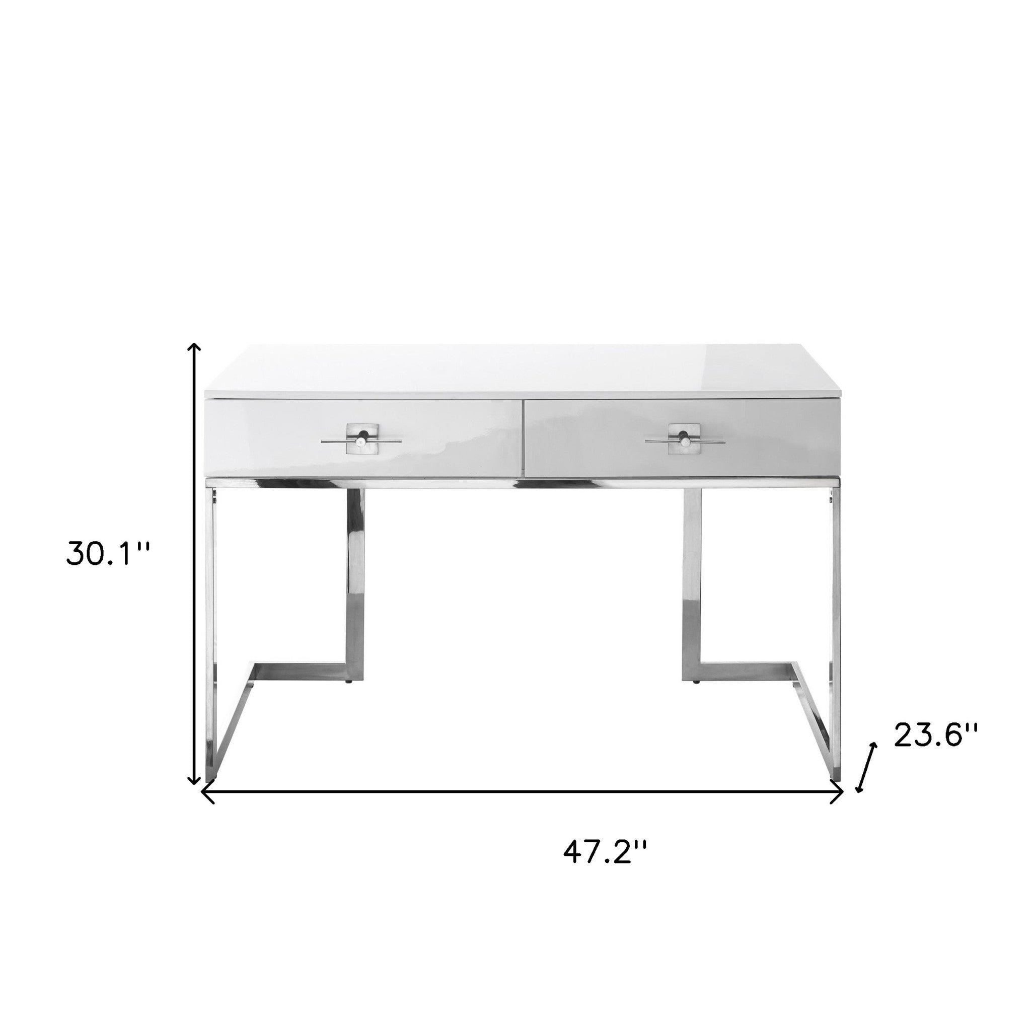 47" White and Silver Metallic Writing Desk With Two Drawers