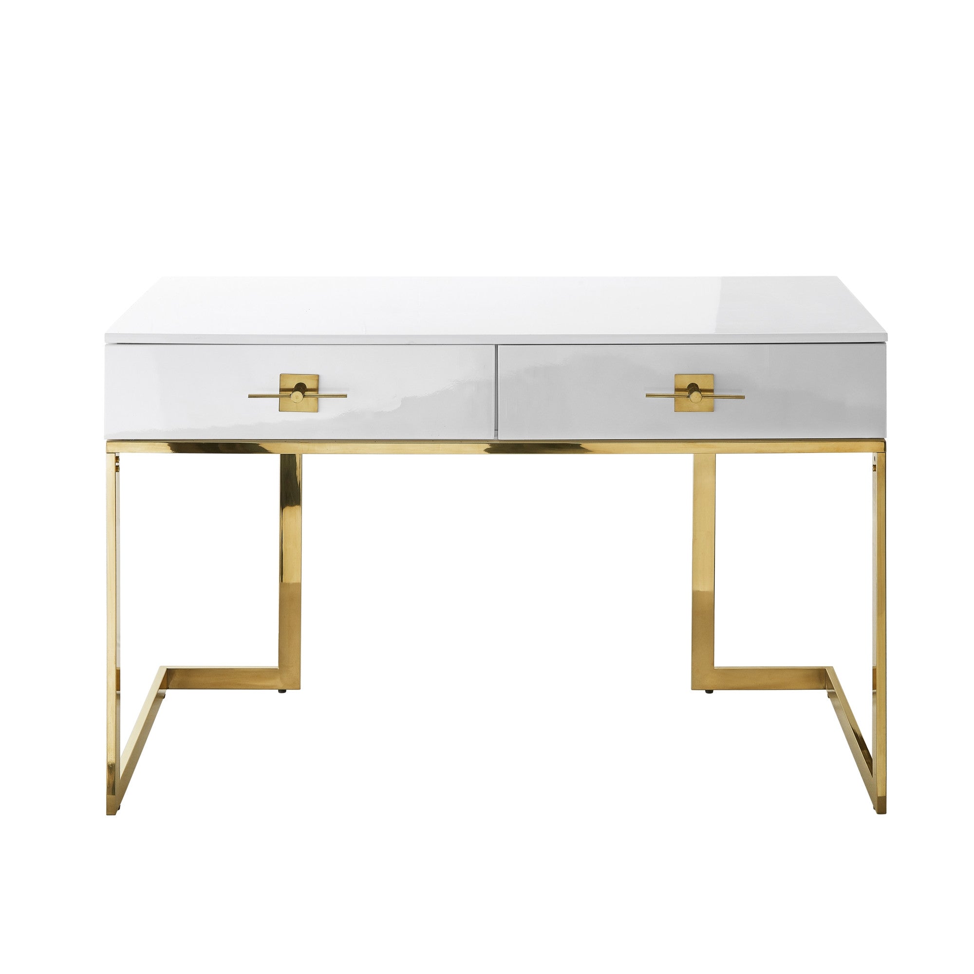 47" White and Silver Metallic Writing Desk With Two Drawers