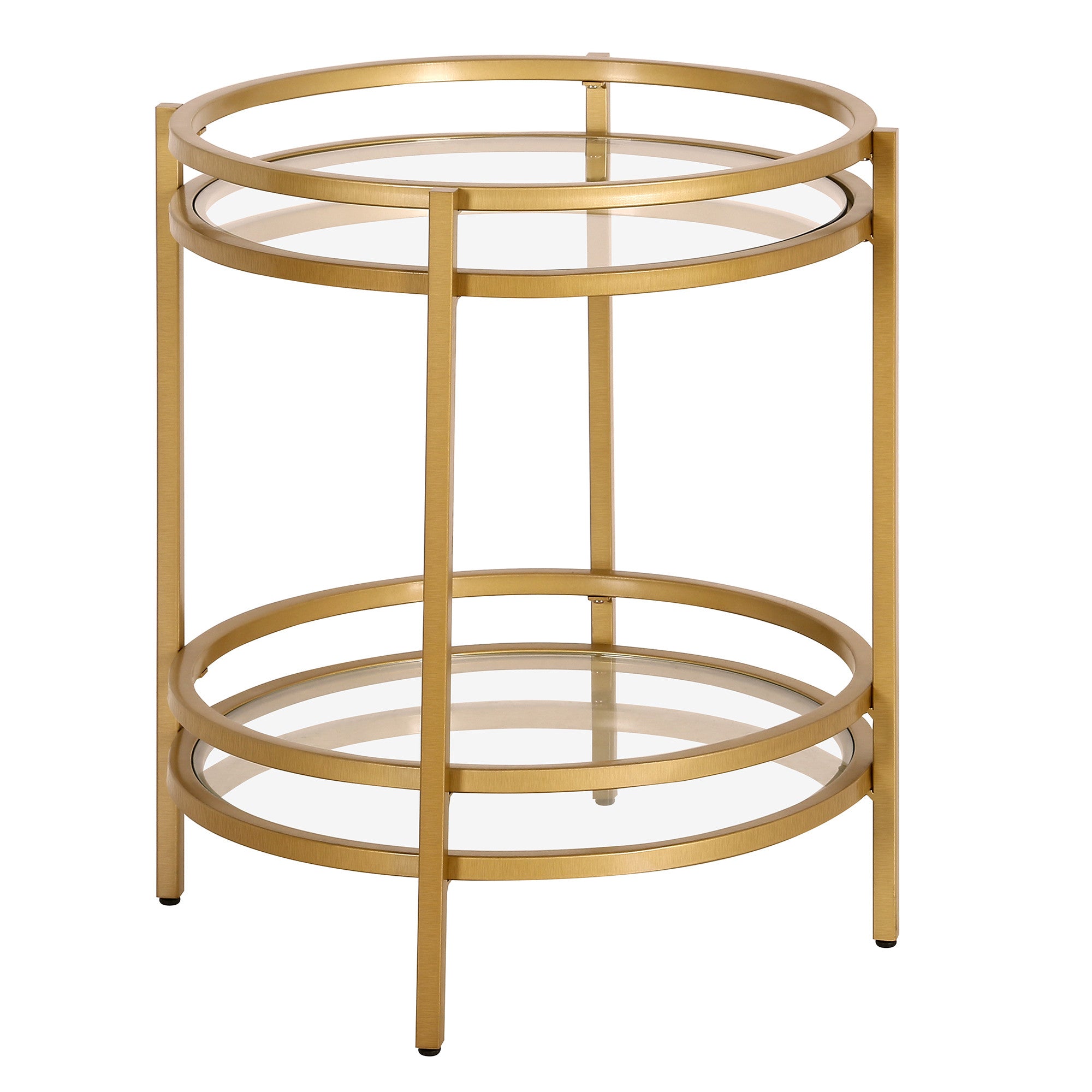 22" Brass And Clear Glass And Steel Round End Table With Shelf