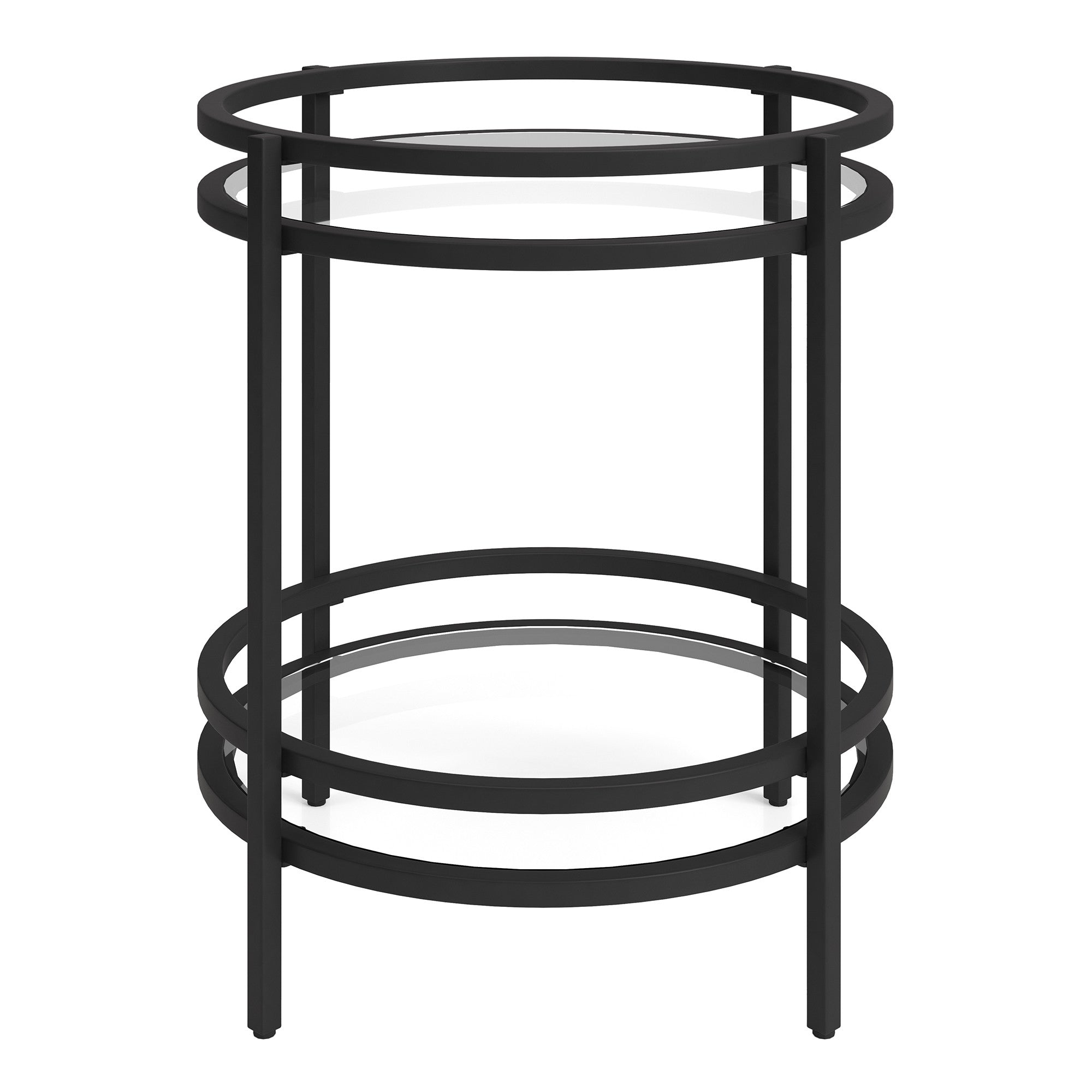 22" Black And Clear Glass And Steel Round End Table With Shelf