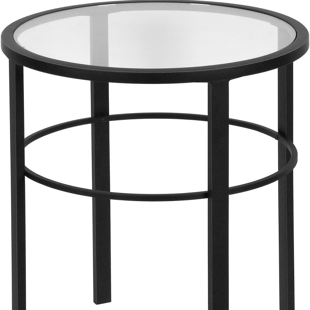 22" Black And Clear Glass And Steel Round End Table