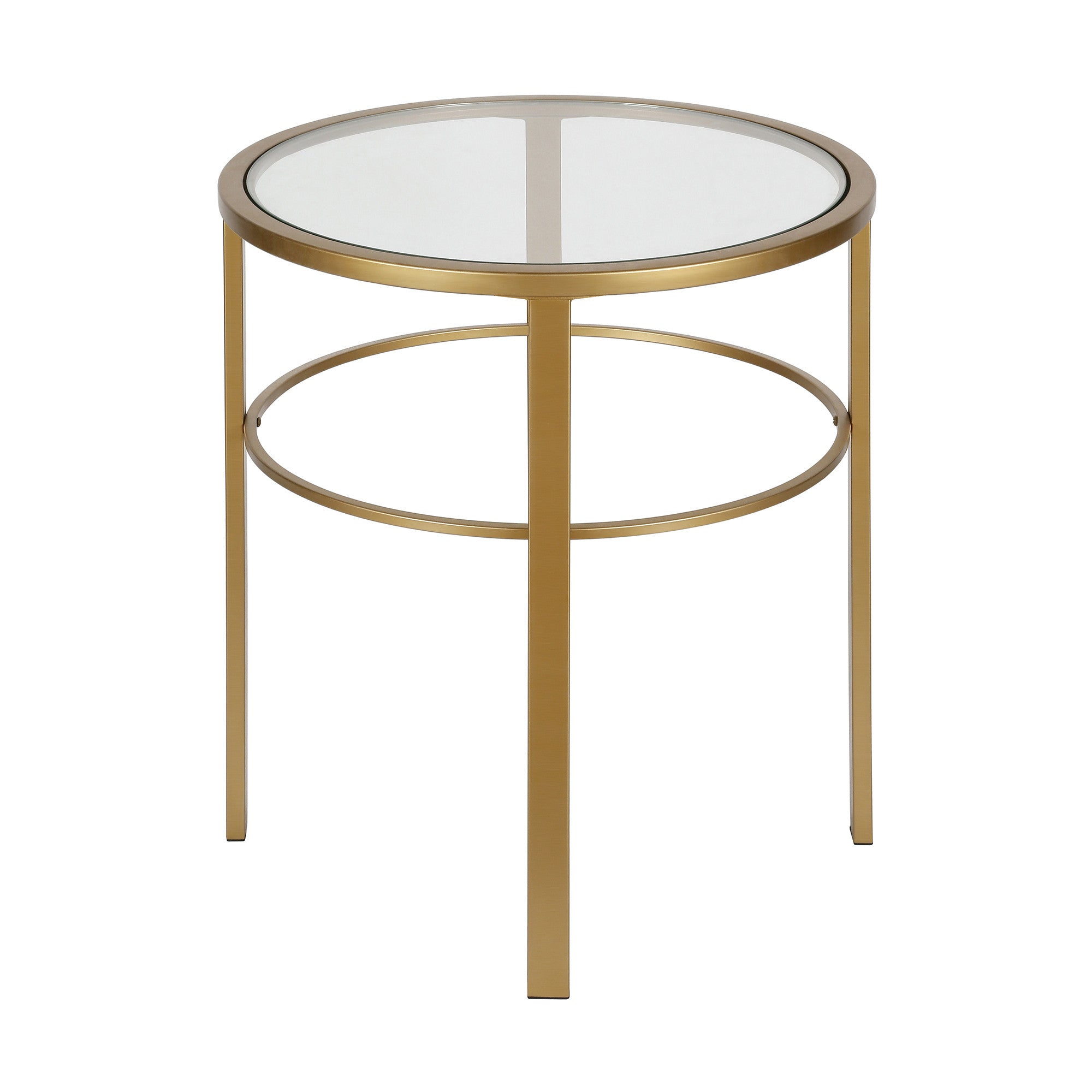 22" Brass And Clear Glass And Steel Round End Table