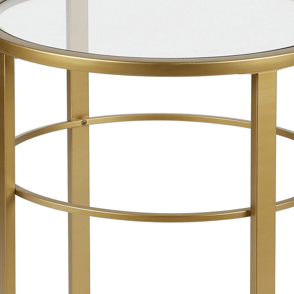 22" Brass And Clear Glass And Steel Round End Table