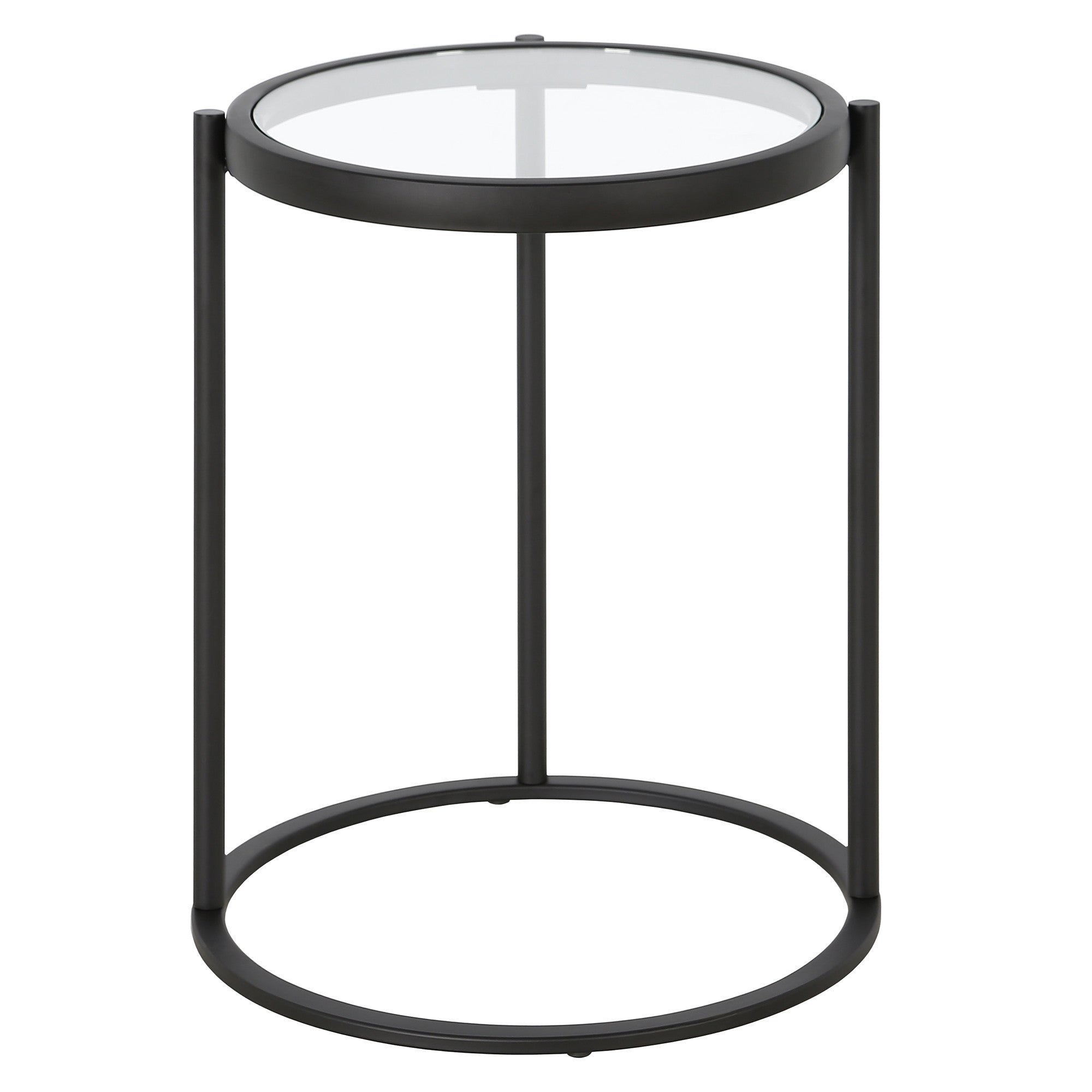 20" Black And Clear Glass And Steel Round End Table