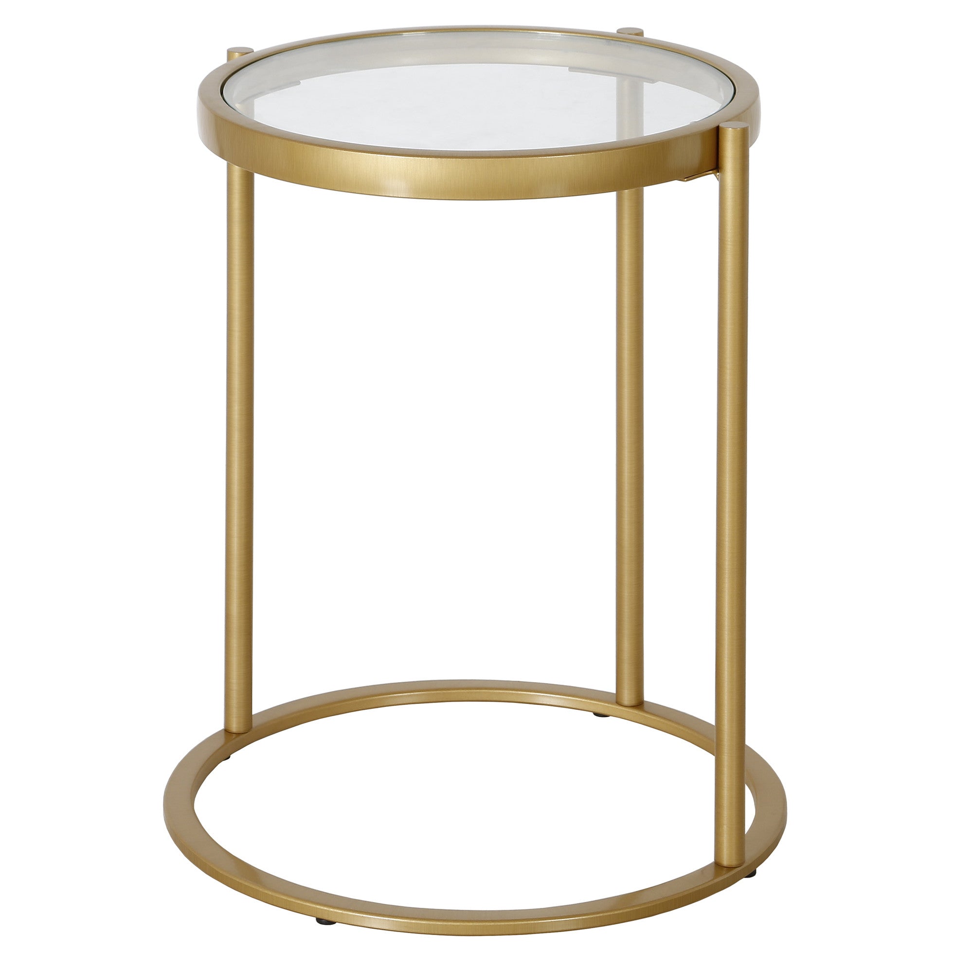 20" Brass And Clear Glass And Steel Round End Table