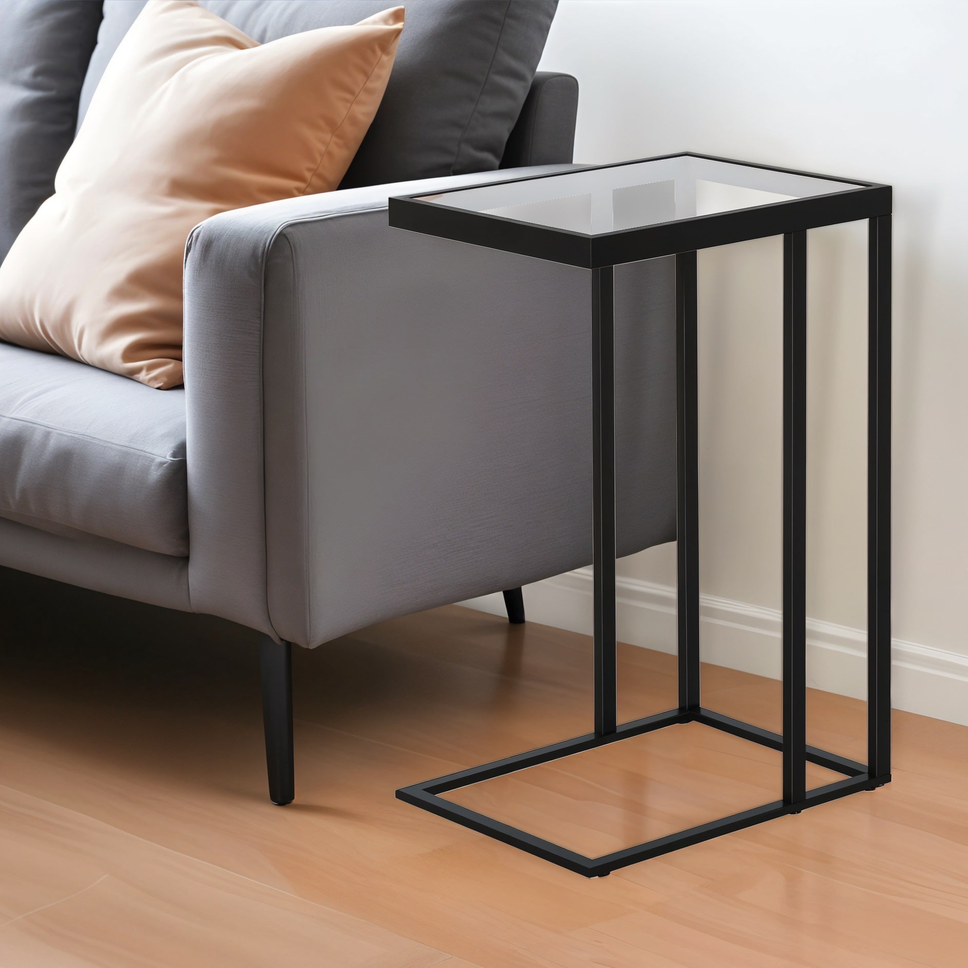 25" Black And Clear Glass And Steel End Table