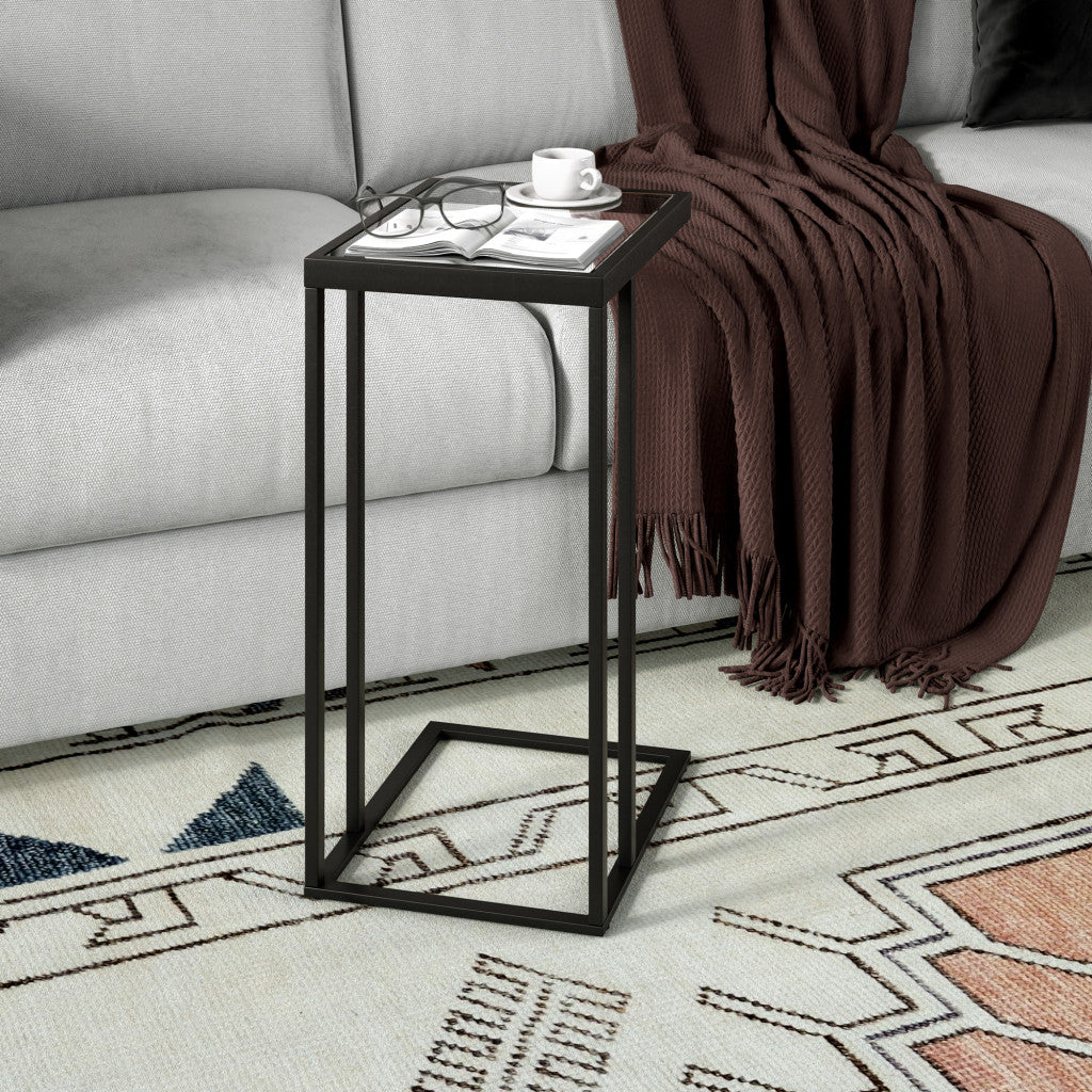 25" Black And Clear Glass And Steel End Table