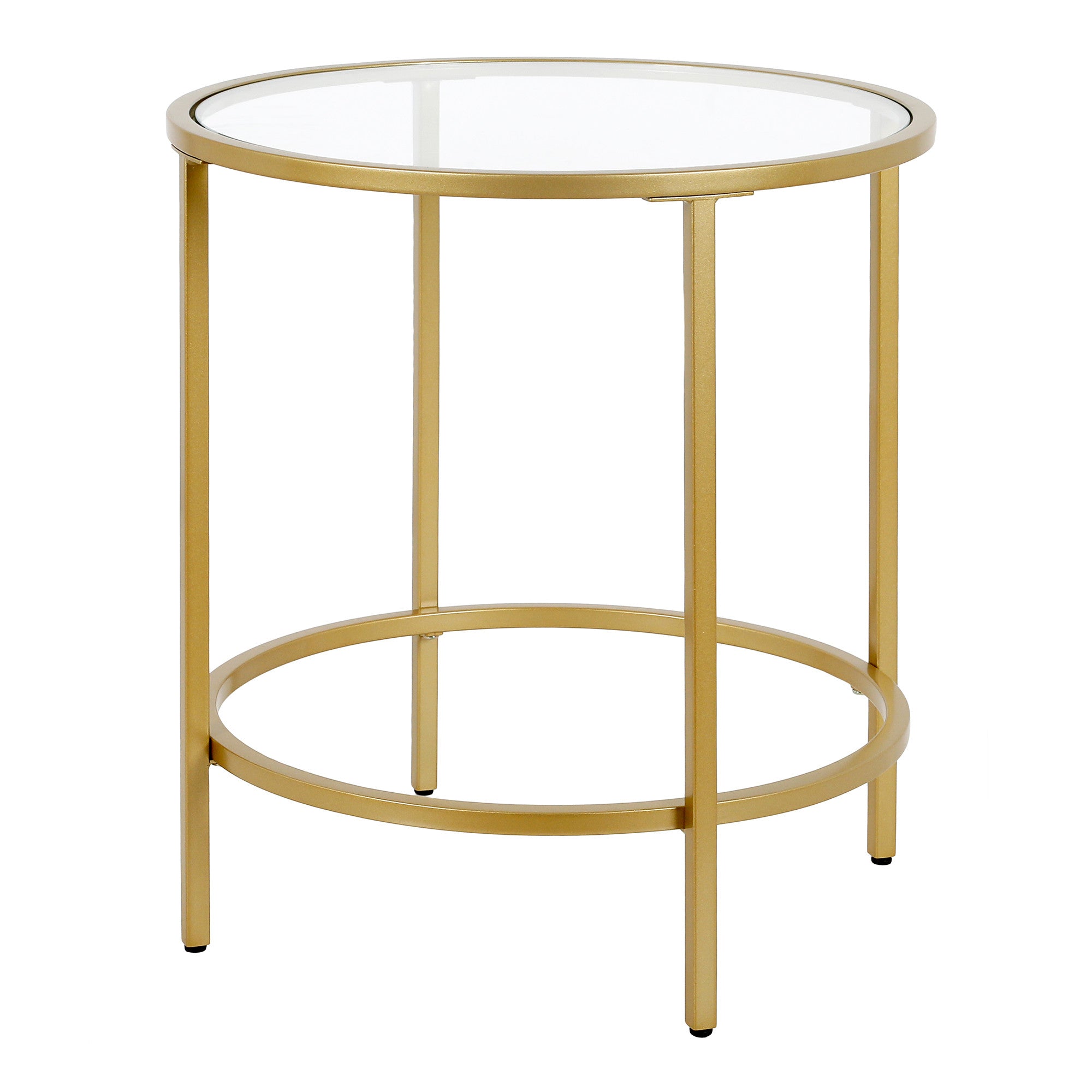 22" Brass And Clear Glass And Steel Round End Table