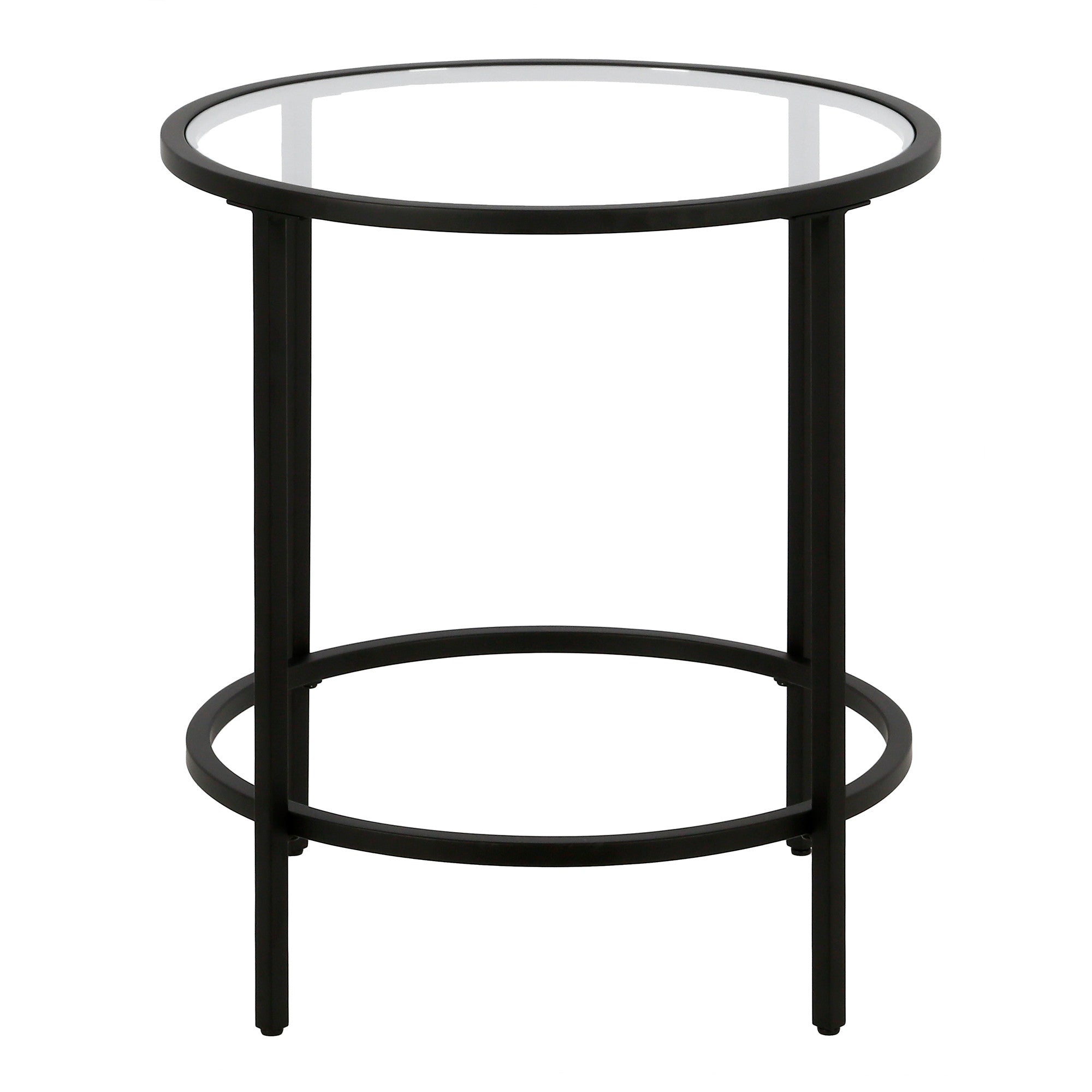 22" Black And Clear Glass And Steel Round End Table