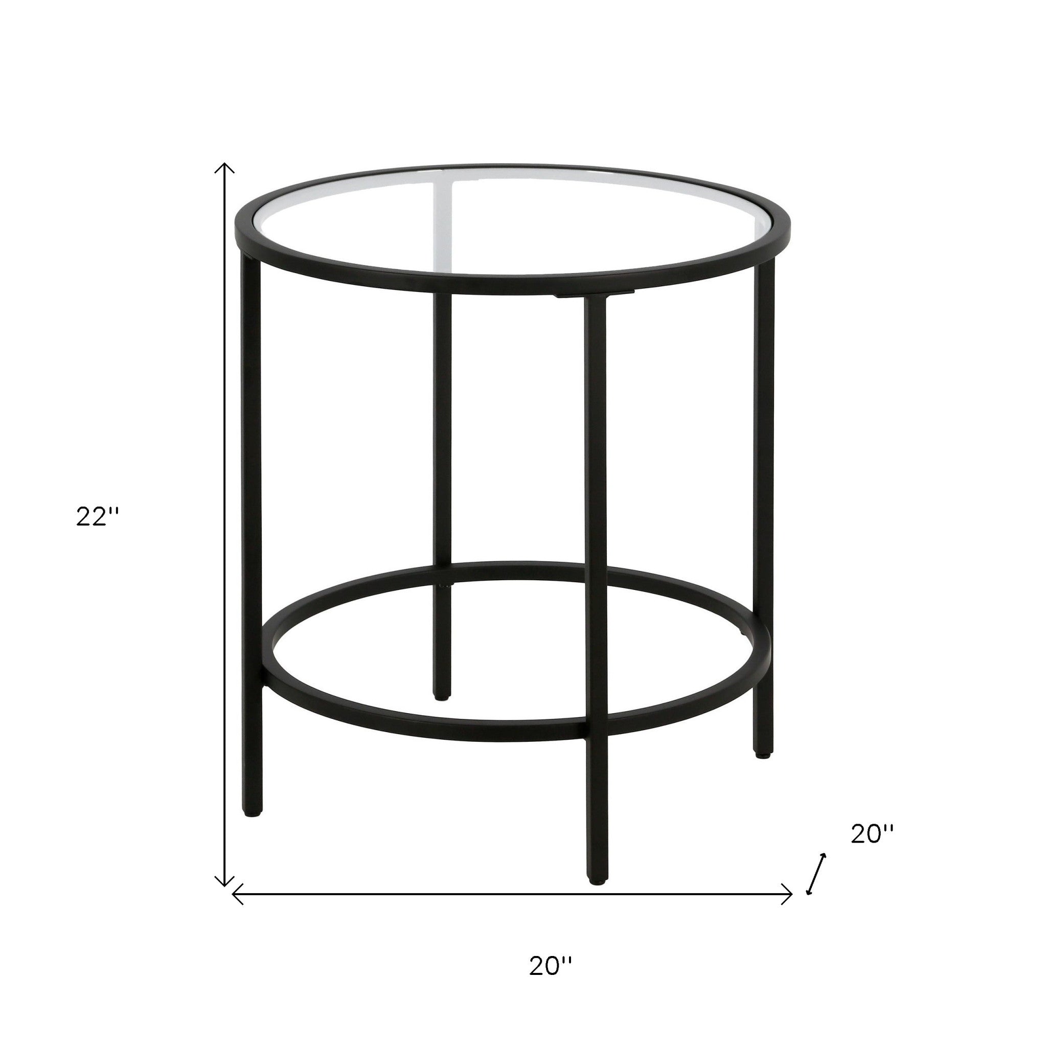 22" Black And Clear Glass And Steel Round End Table