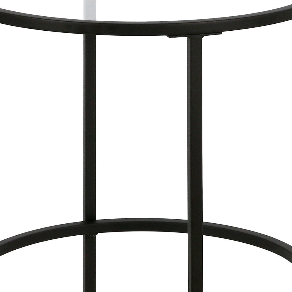 22" Black And Clear Glass And Steel Round End Table