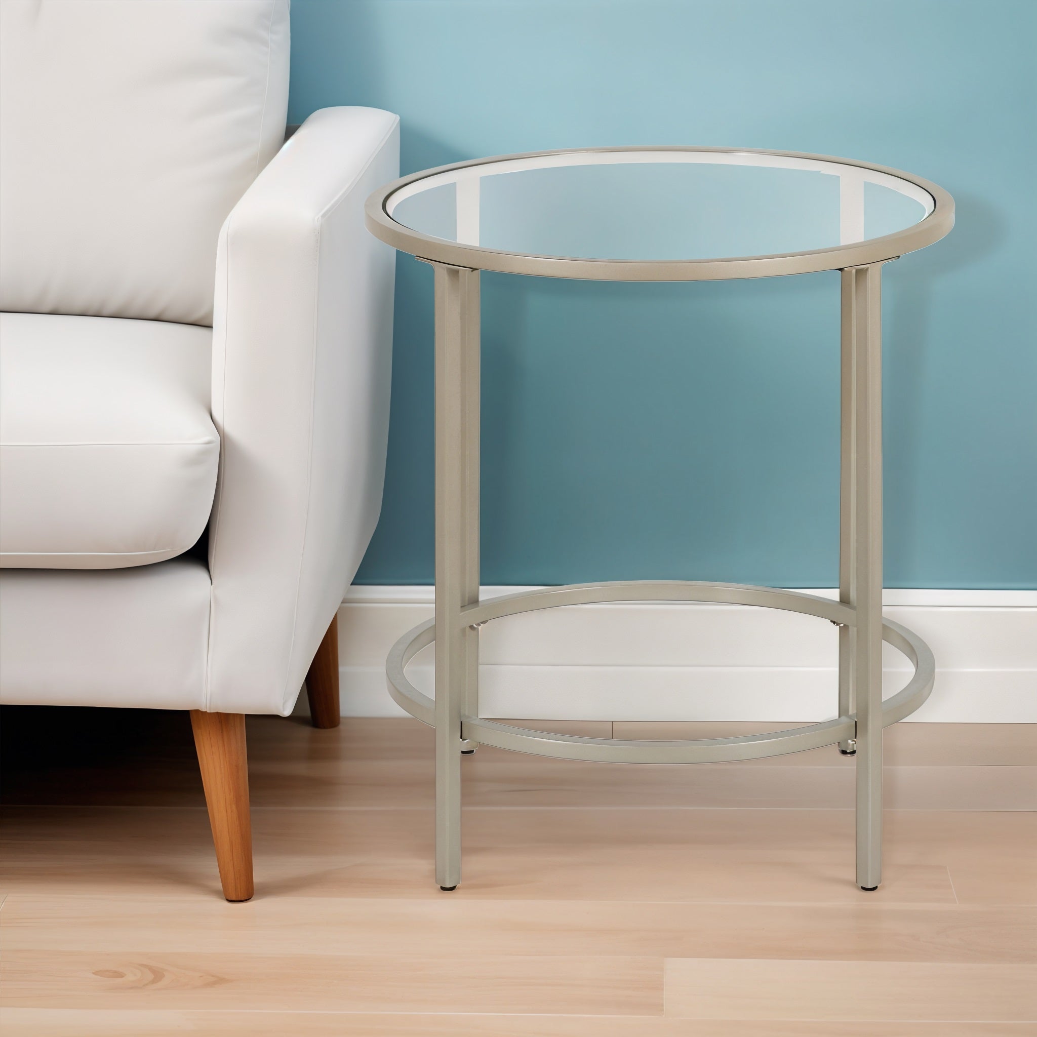 22" Silver And Clear Glass And Steel Round End Table