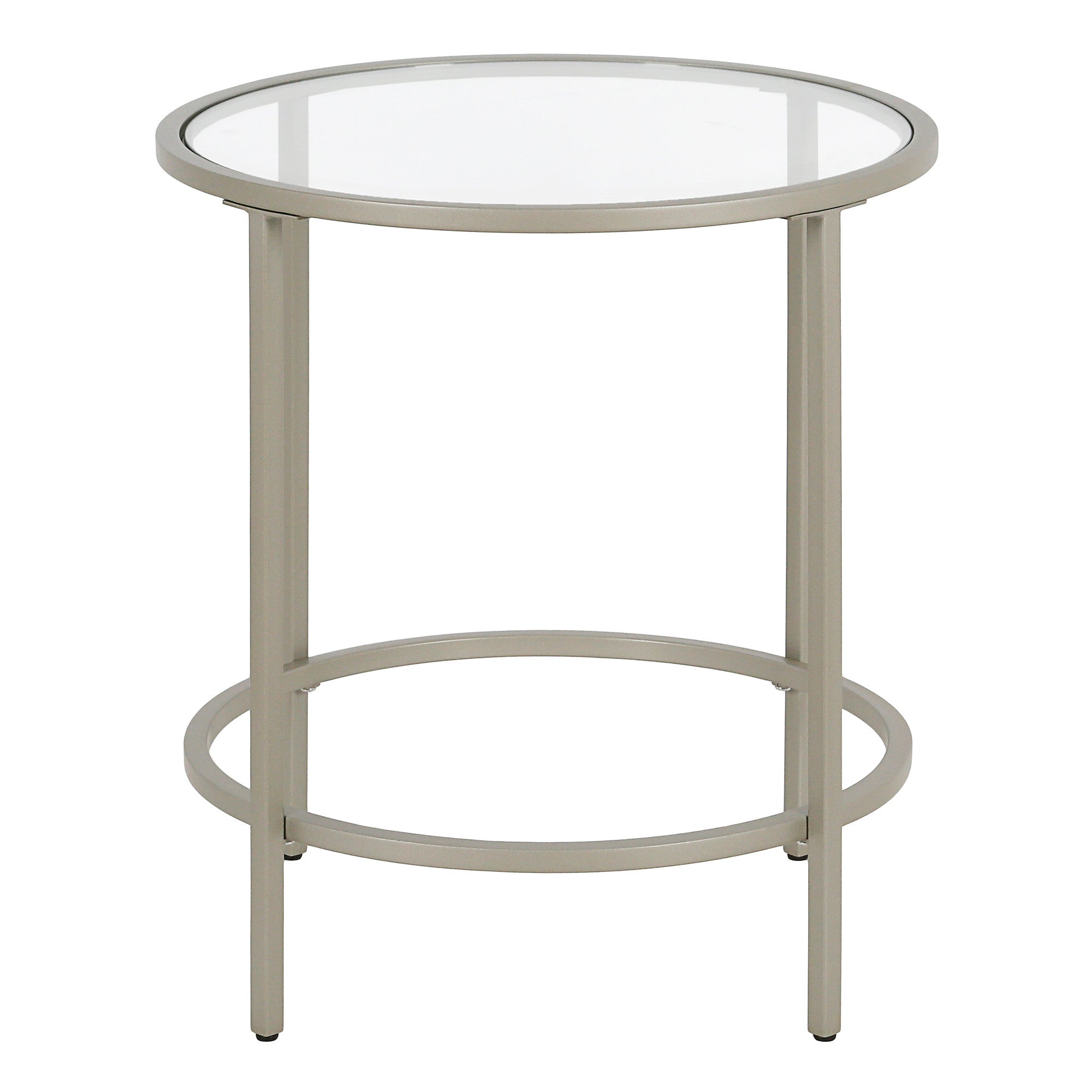 22" Silver And Clear Glass And Steel Round End Table