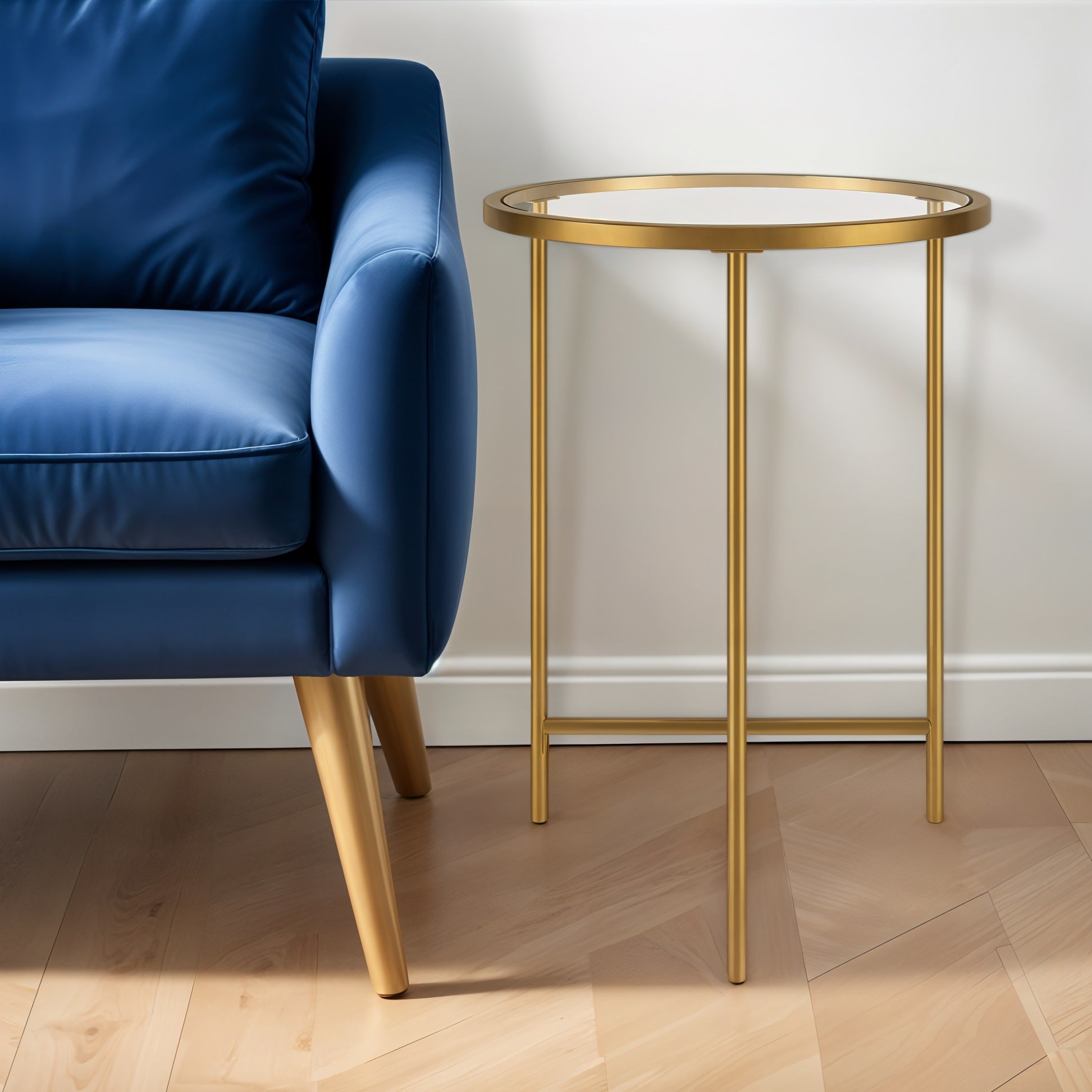 24" Gold And Clear Glass And Steel Round End Table