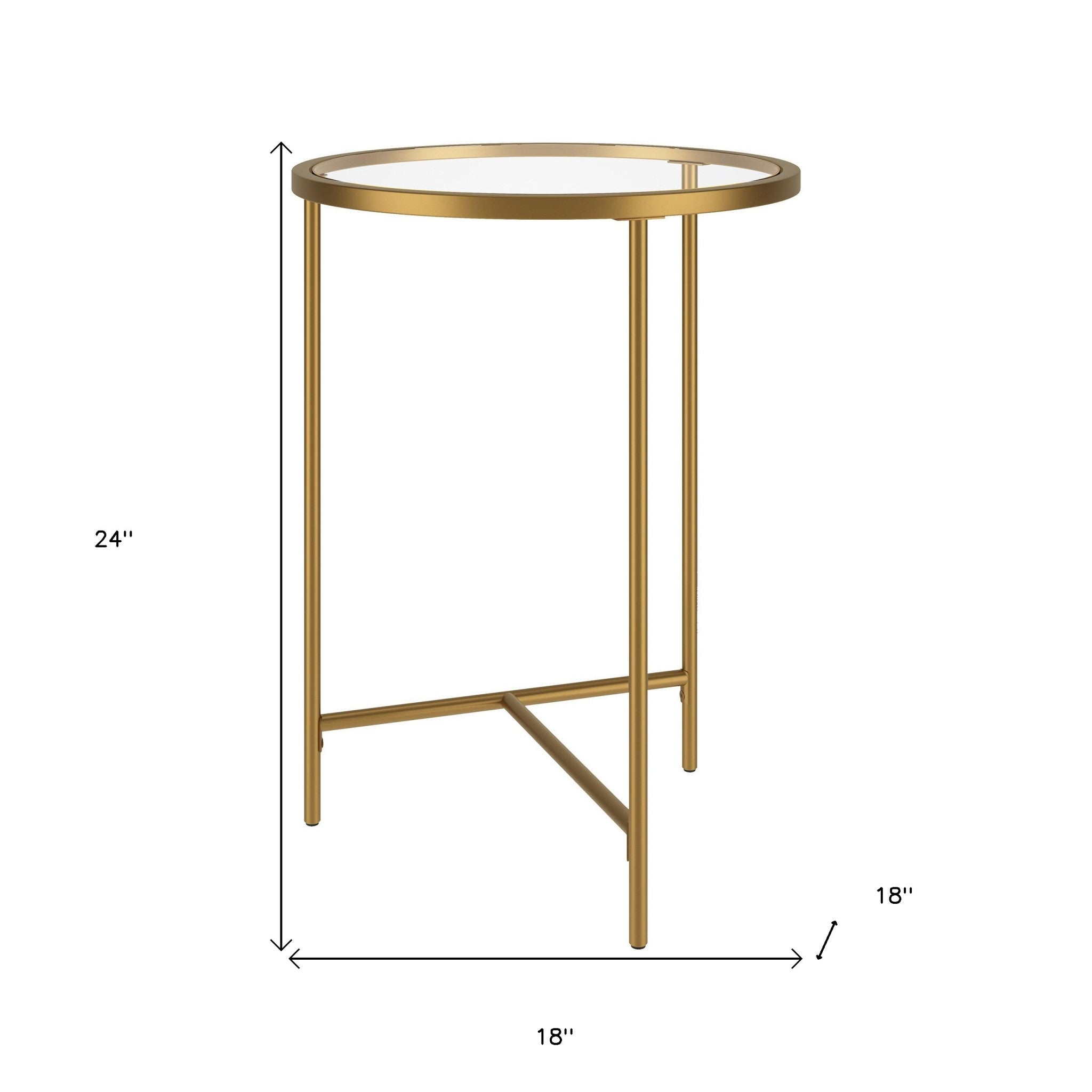 24" Gold And Clear Glass And Steel Round End Table