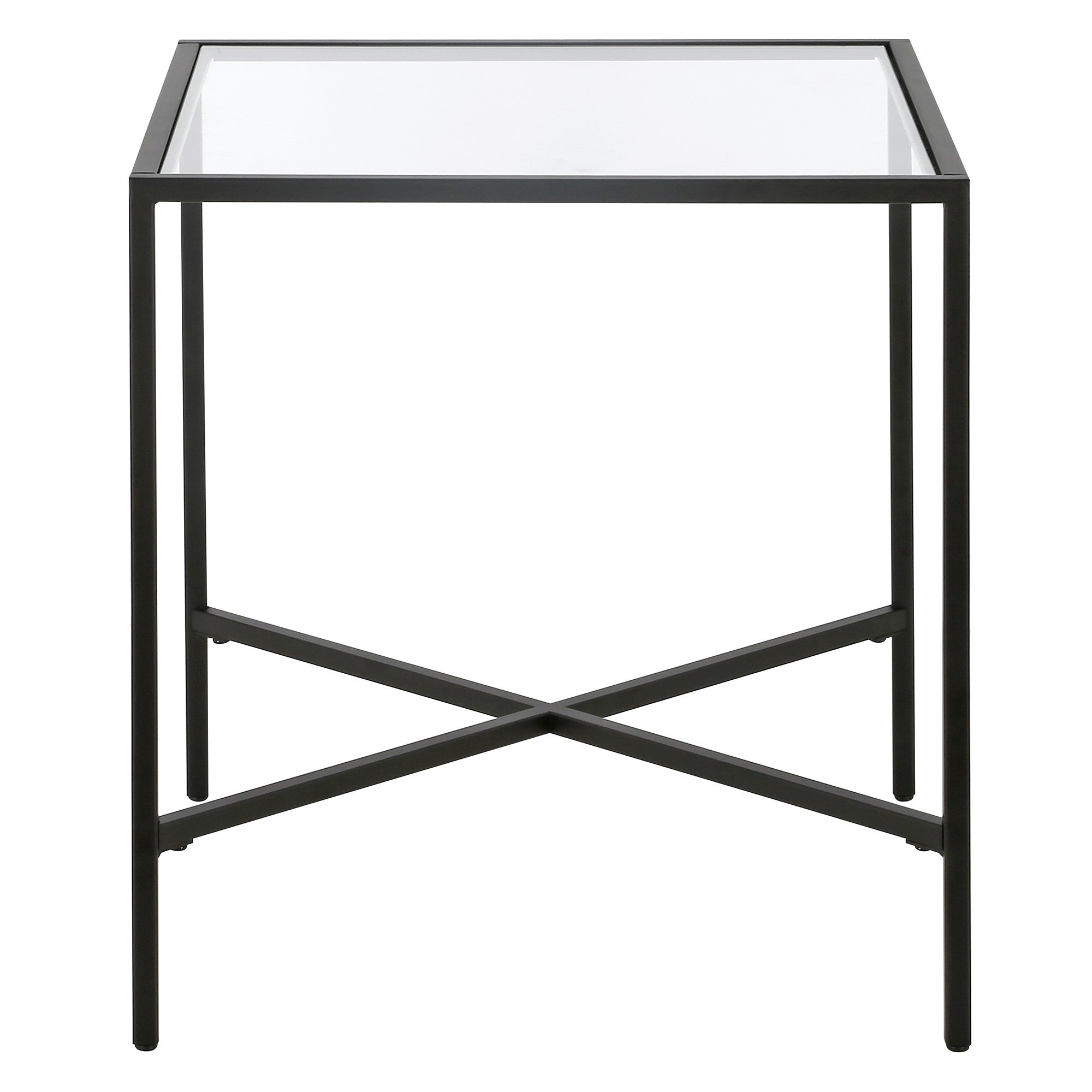 22" Black And Clear Glass And Steel Square End Table