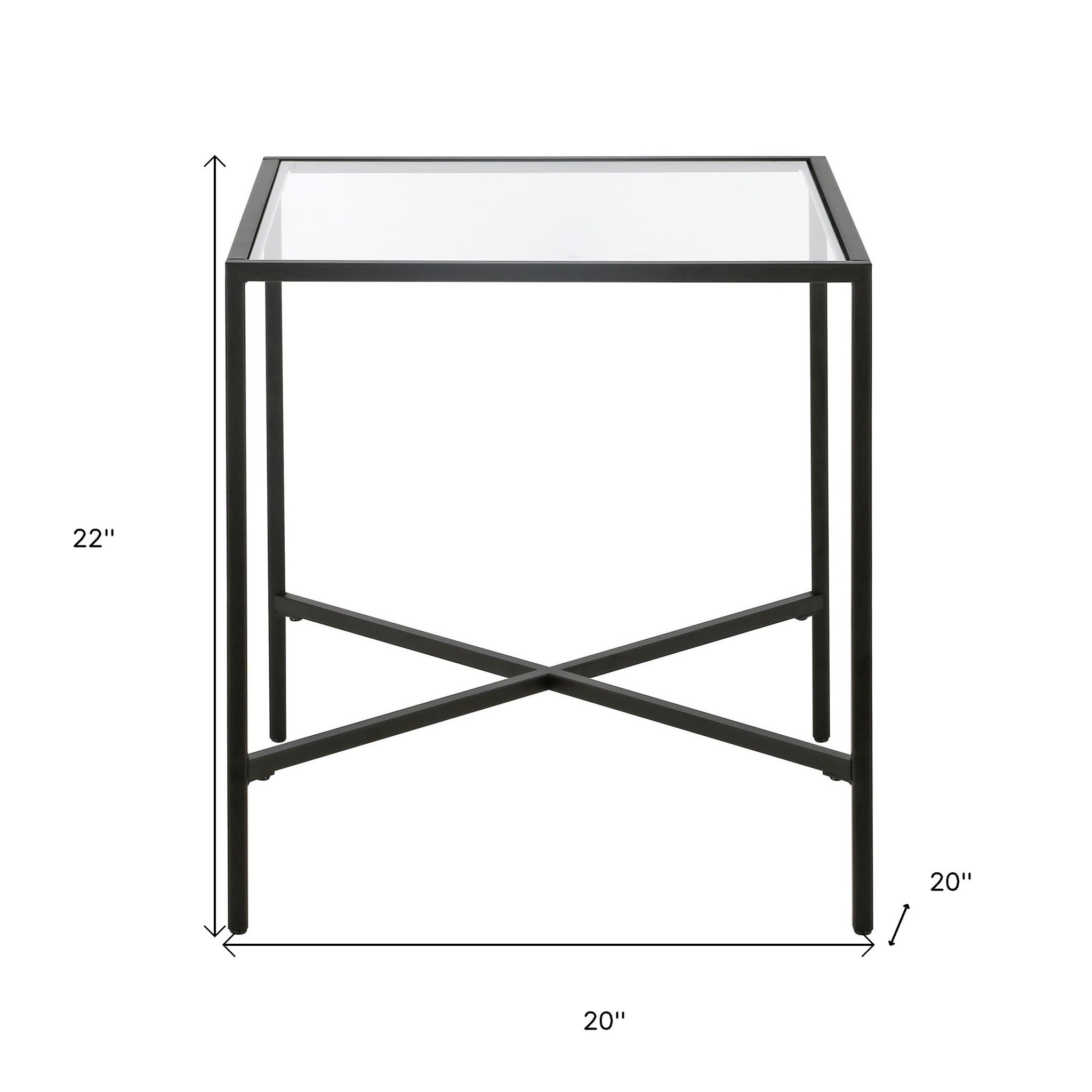 22" Black And Clear Glass And Steel Square End Table