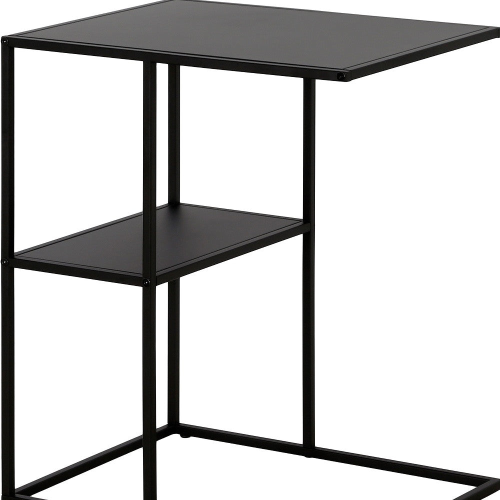 24" Black Steel End Table With Shelf