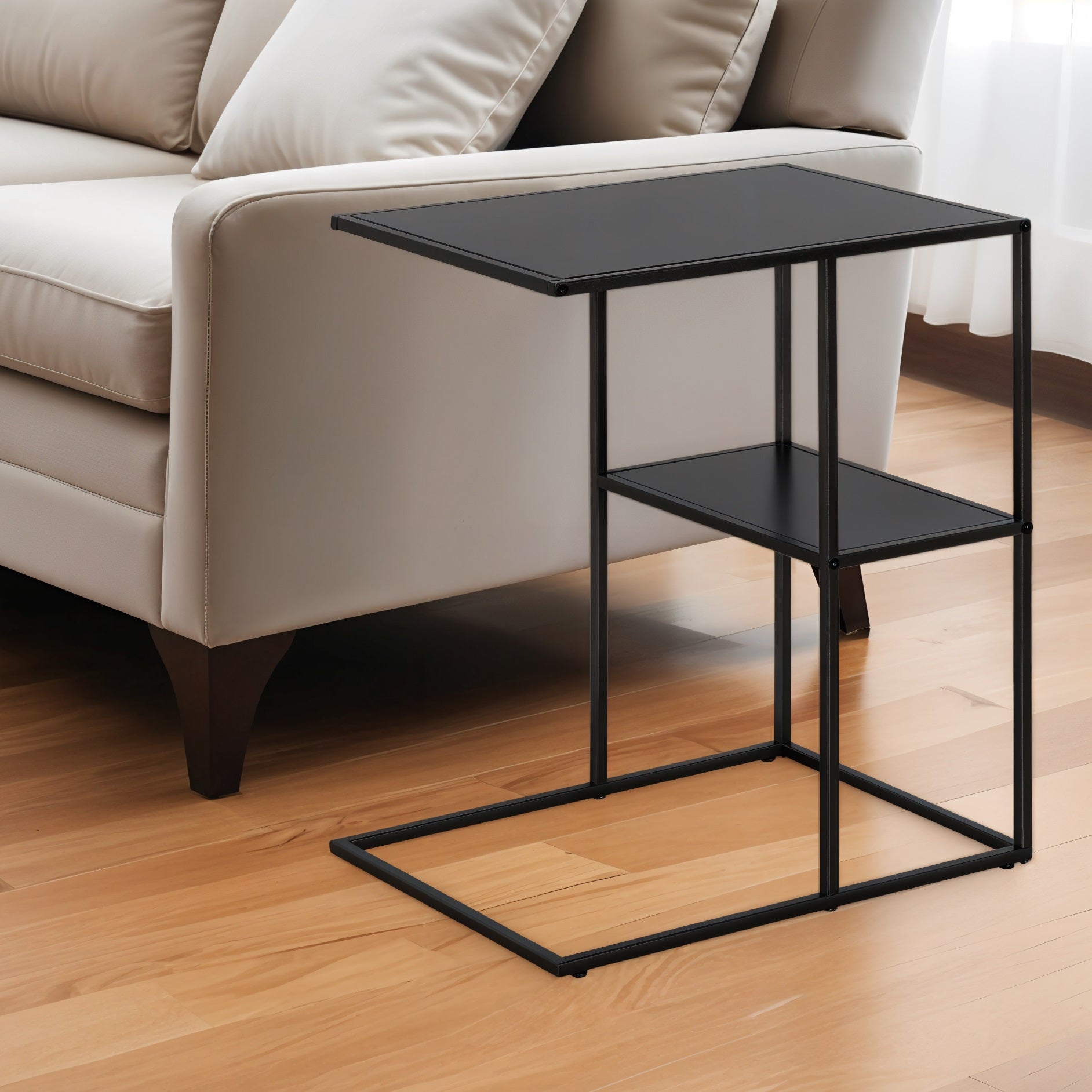 24" Black Steel End Table With Shelf