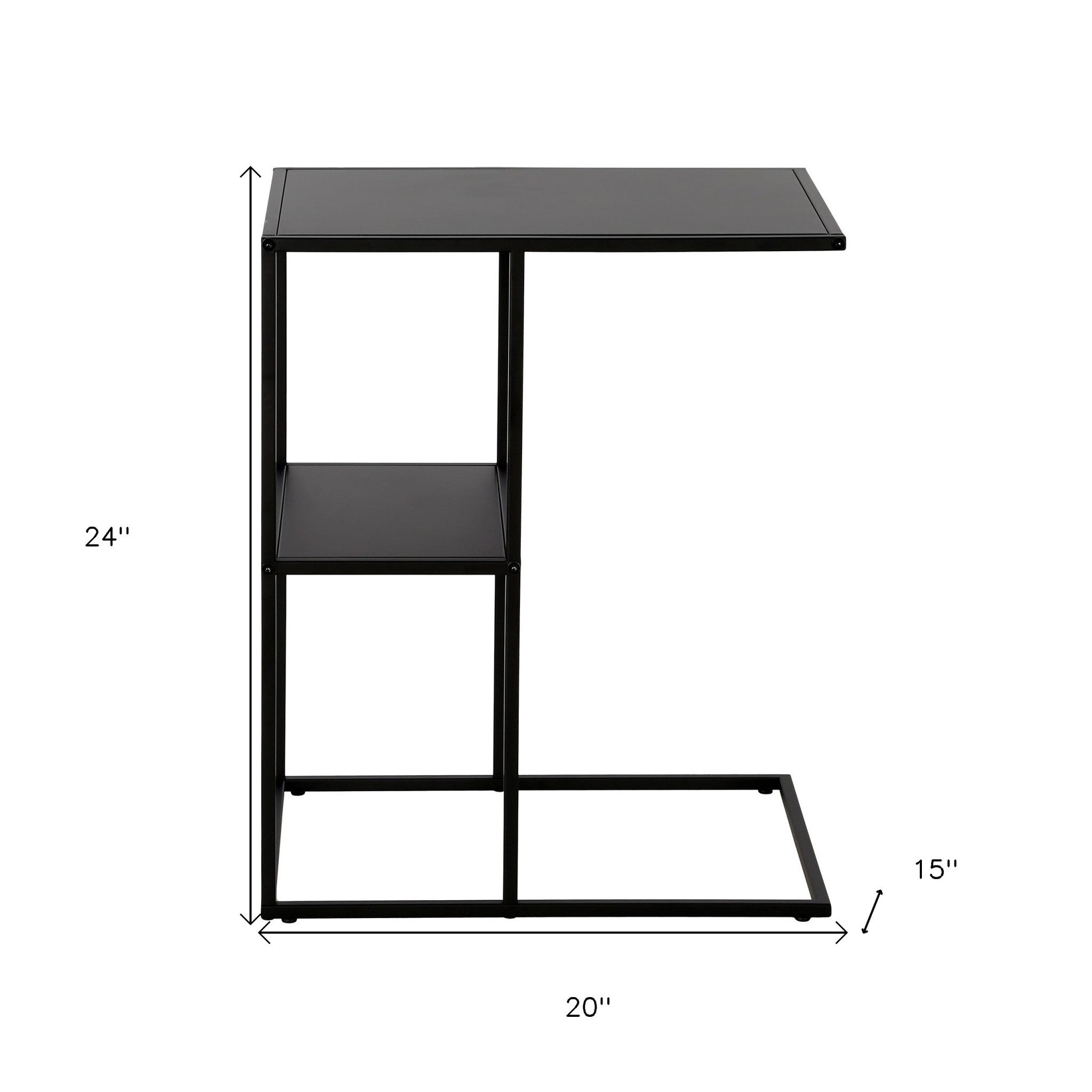 24" Black Steel End Table With Shelf