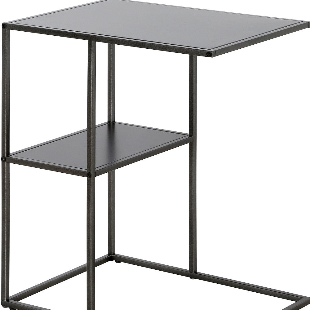 24" Gray Steel End Table With Shelf