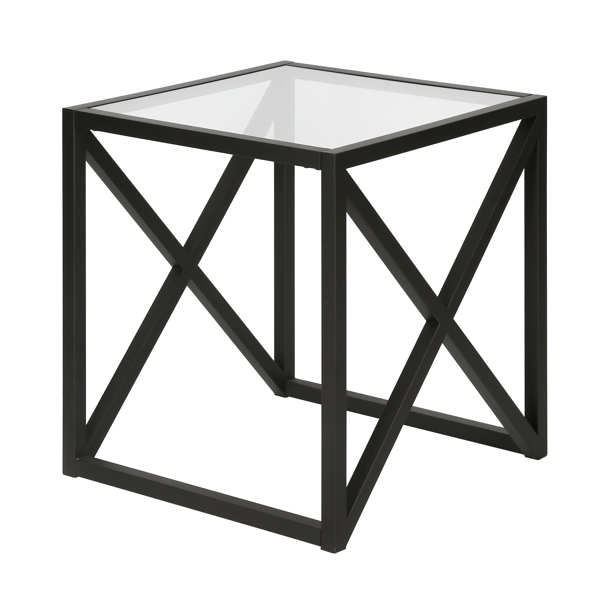 22" Black And Clear Glass And Steel Square End Table