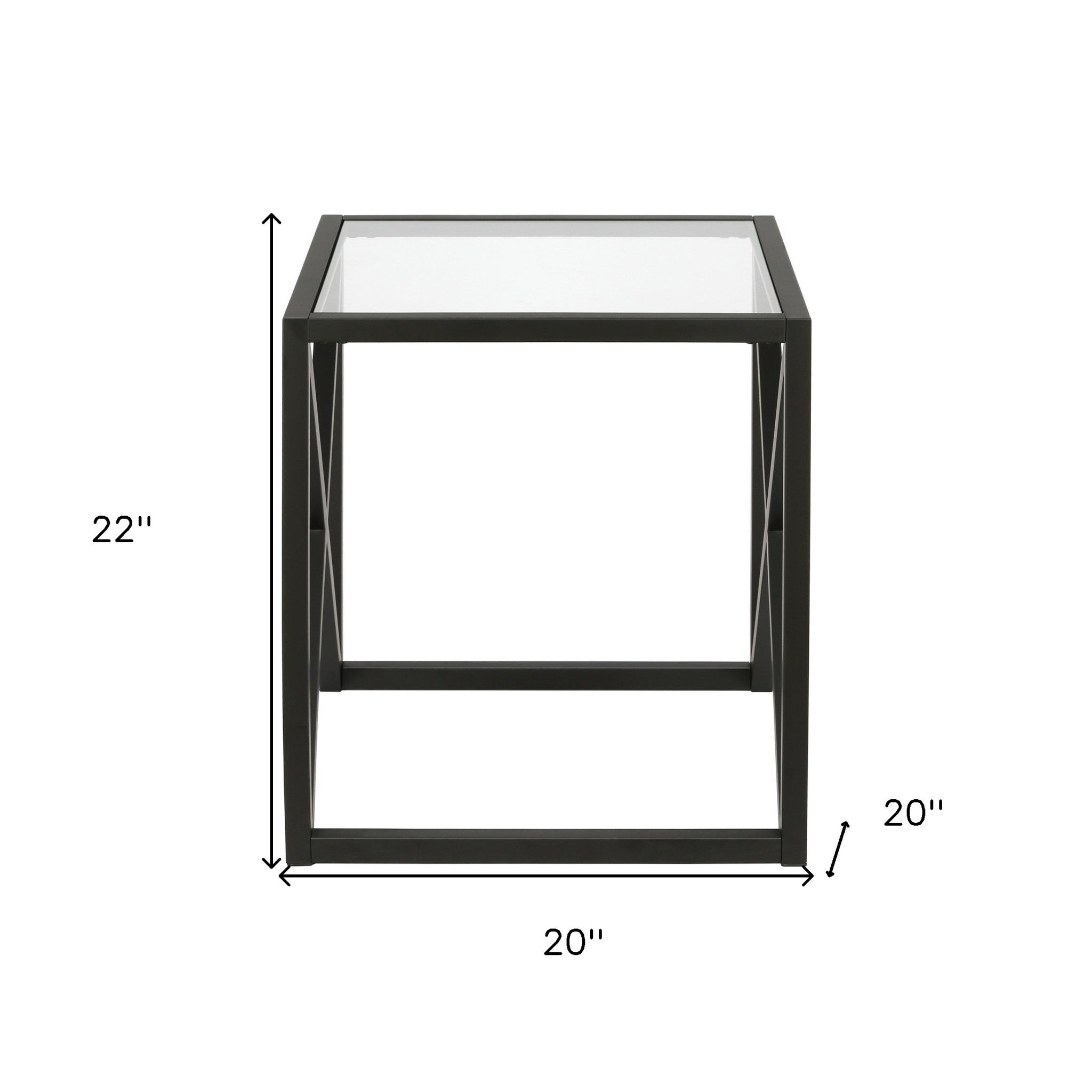 22" Black And Clear Glass And Steel Square End Table