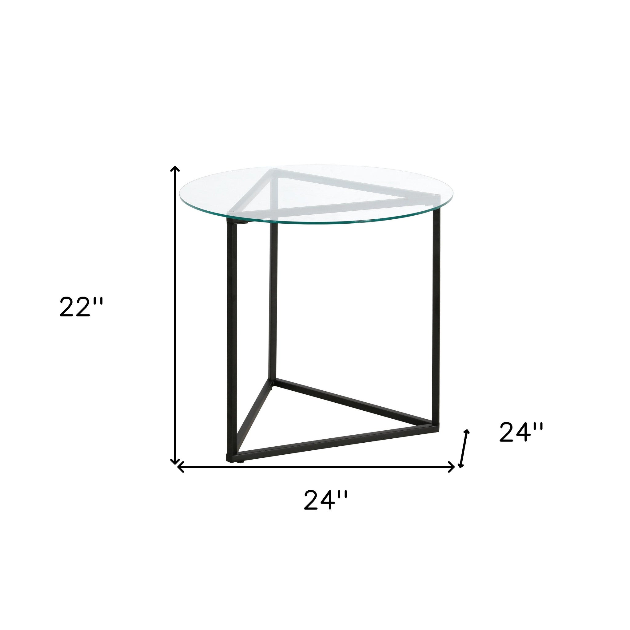 22" Black And Clear Glass And Steel Round End Table