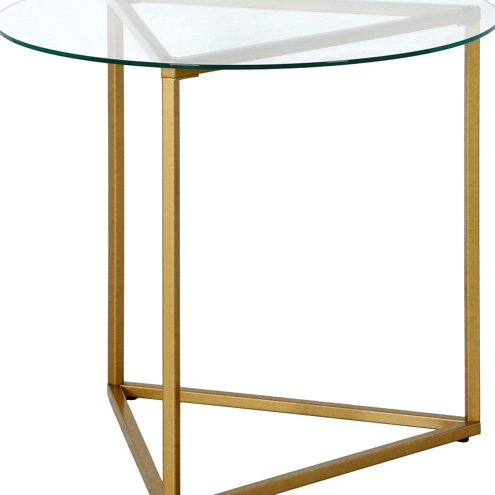 22" Brass And Clear Glass And Steel Round End Table