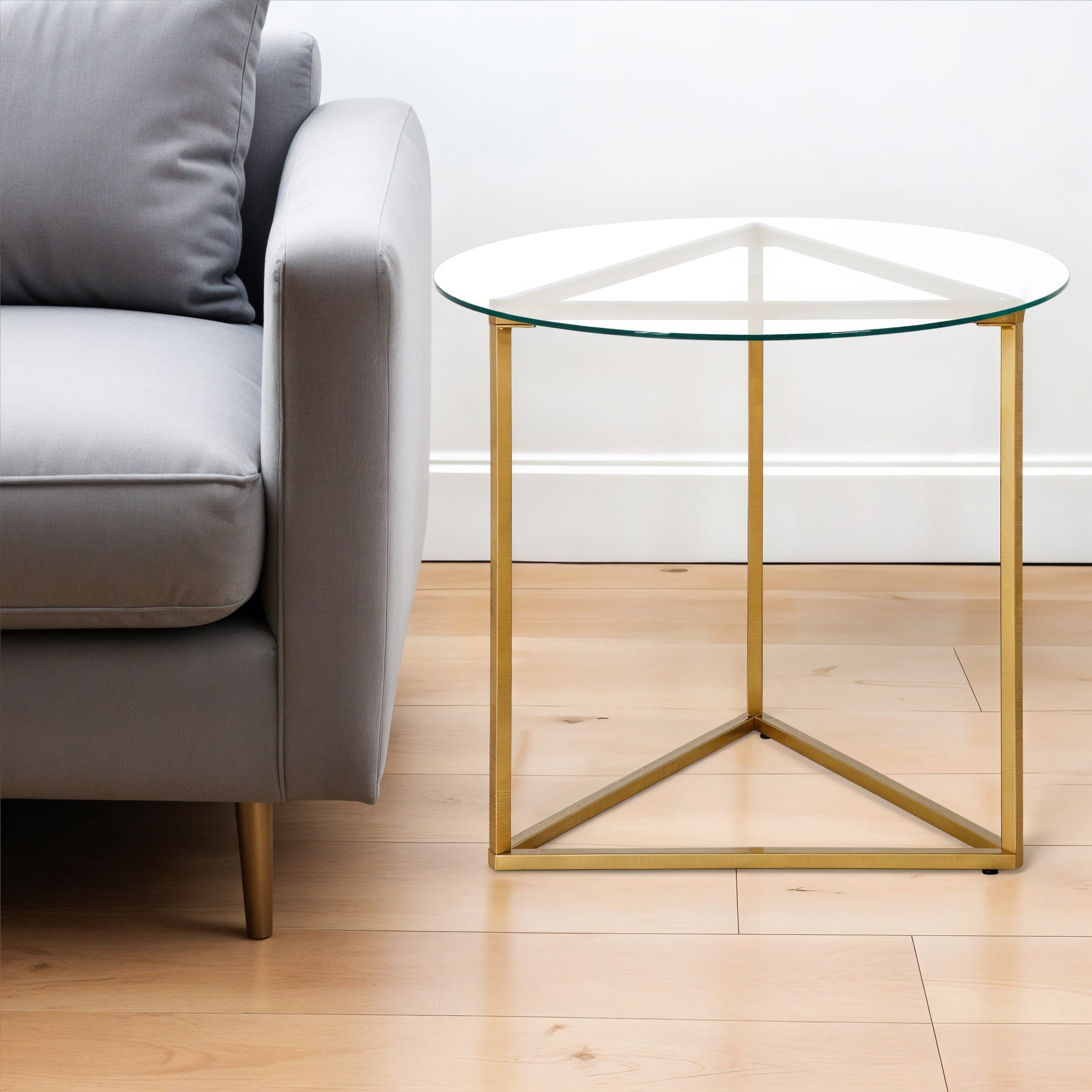 22" Brass And Clear Glass And Steel Round End Table