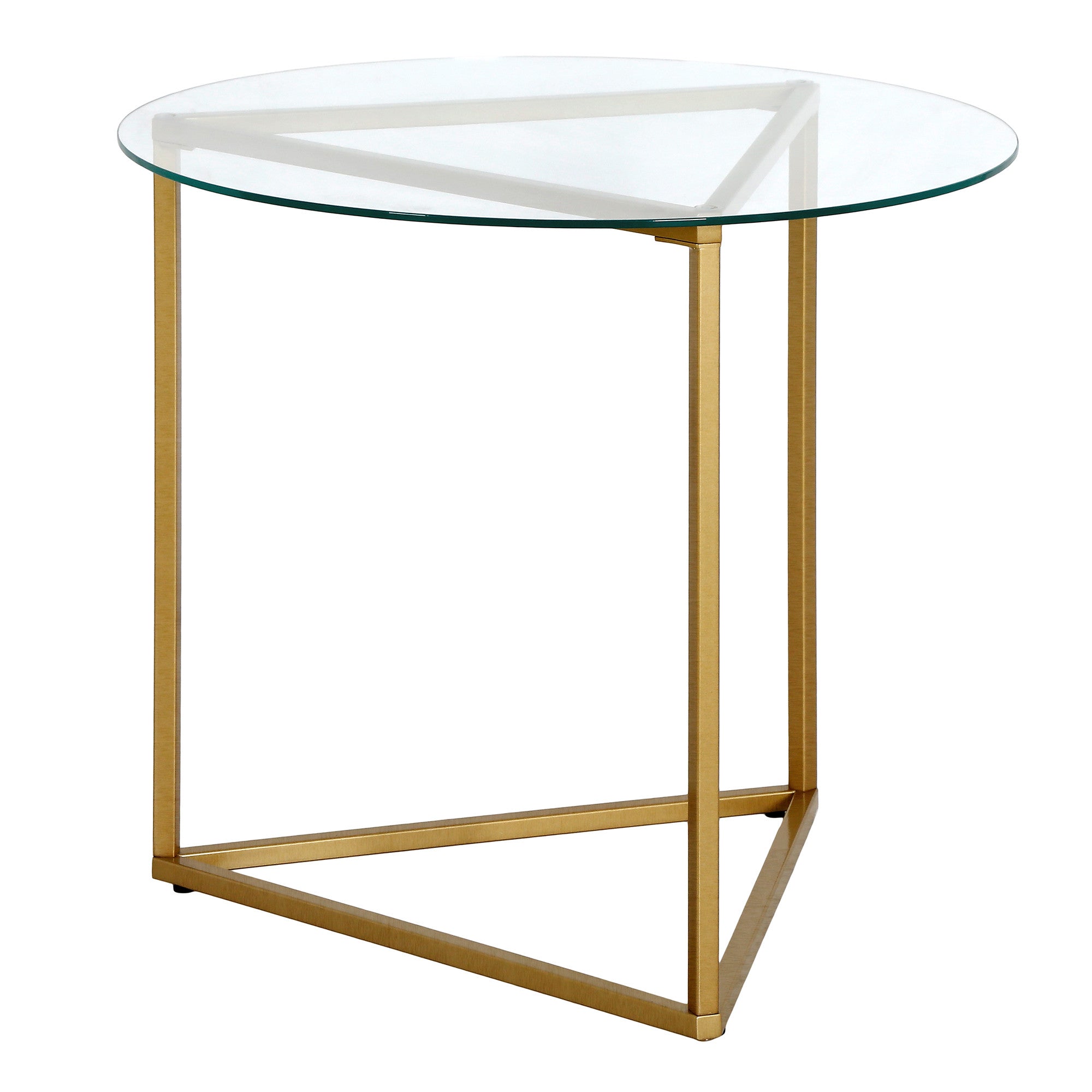 22" Brass And Clear Glass And Steel Round End Table