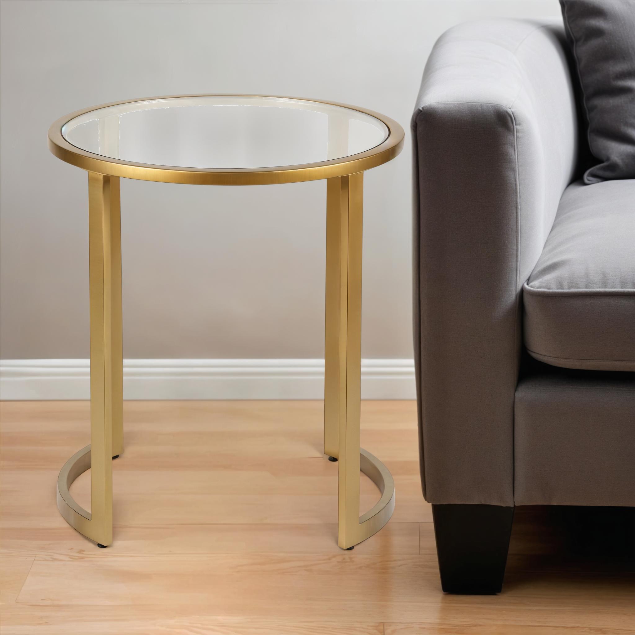 22" Brass And Clear Glass And Steel Round End Table