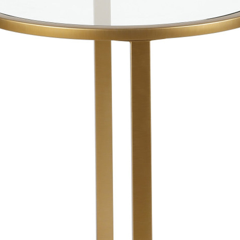 22" Brass And Clear Glass And Steel Round End Table