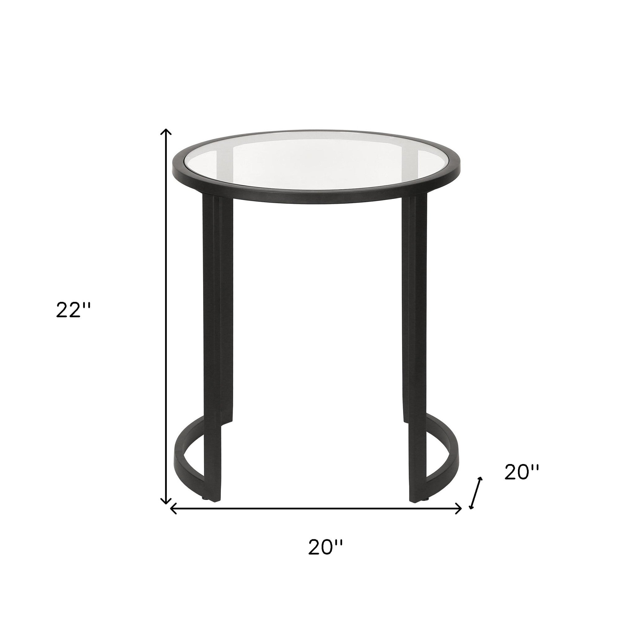 22" Black And Clear Glass And Steel Round End Table