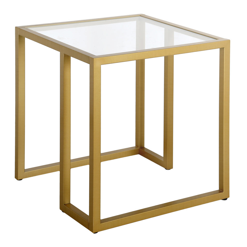 22" Brass And Clear Glass And Steel Square End Table